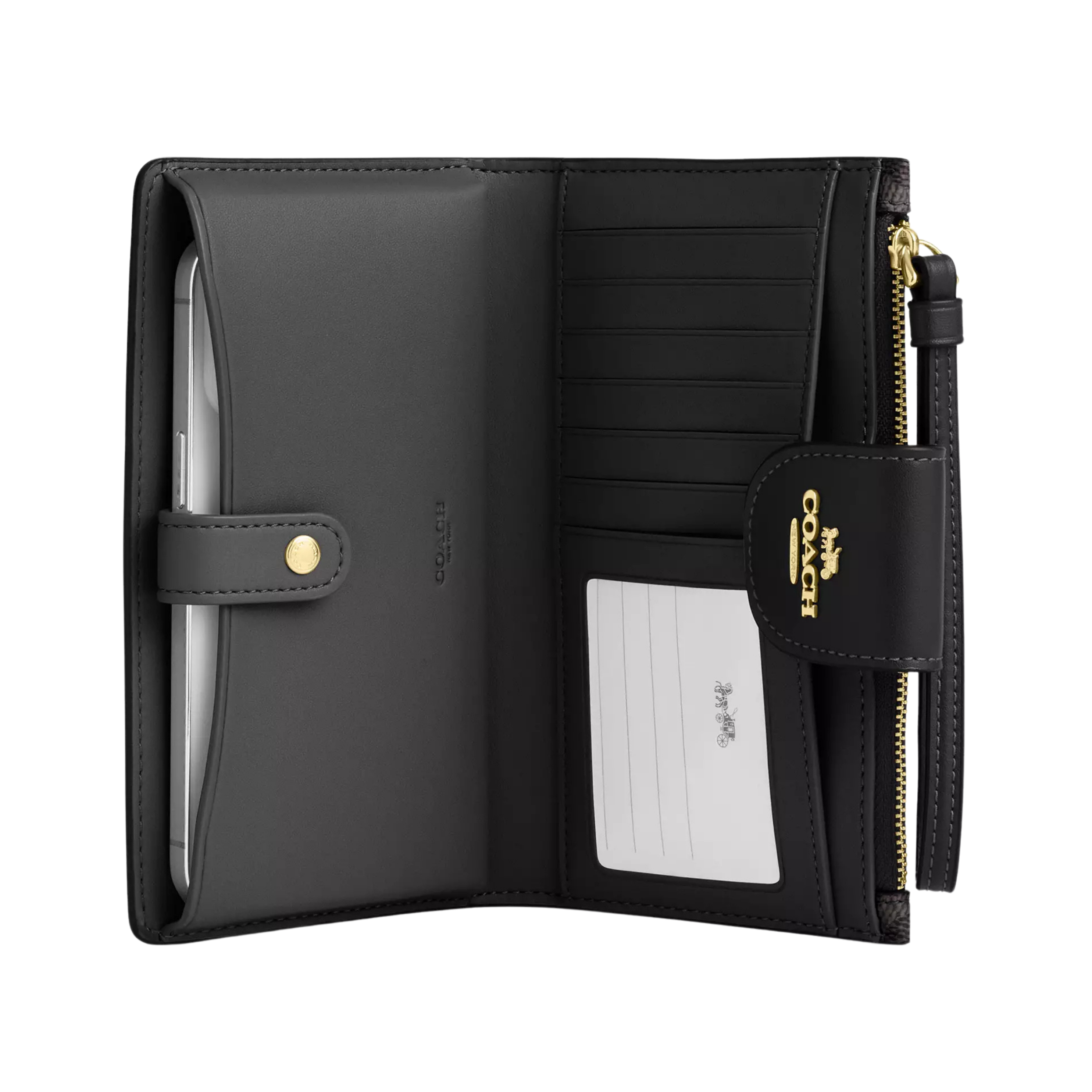 Coach Women Phone Wallet - Gold Walnut Black