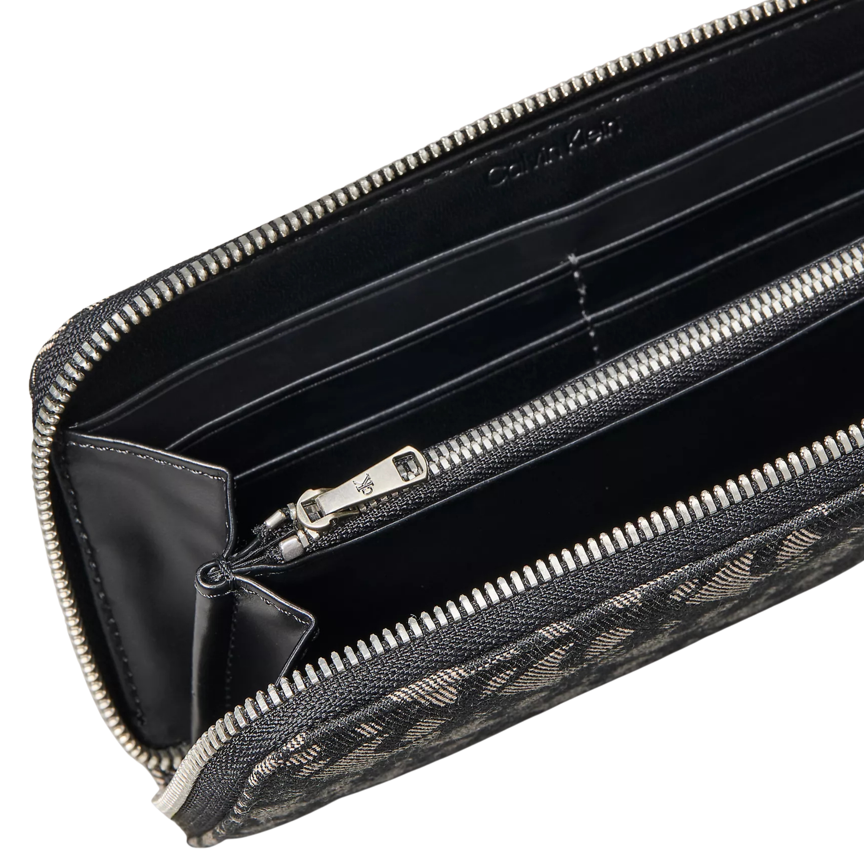 Calvin Klein Women Allover Monogram Long Zip Wallet - Black Lotus Beige Aop