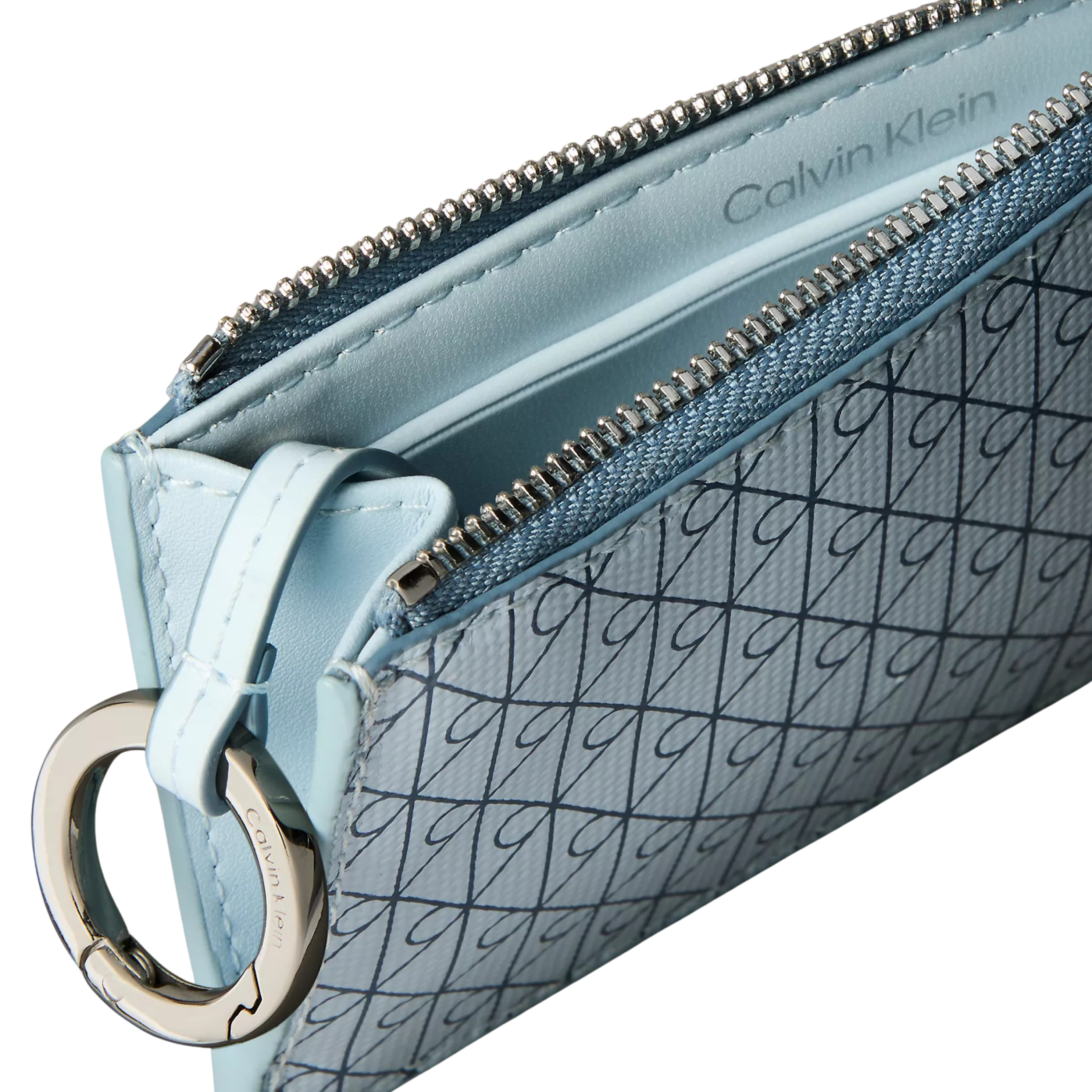 Calvin Klein Women Allover Emblem Logo Top Zip Card Case - Palest Blue Aop