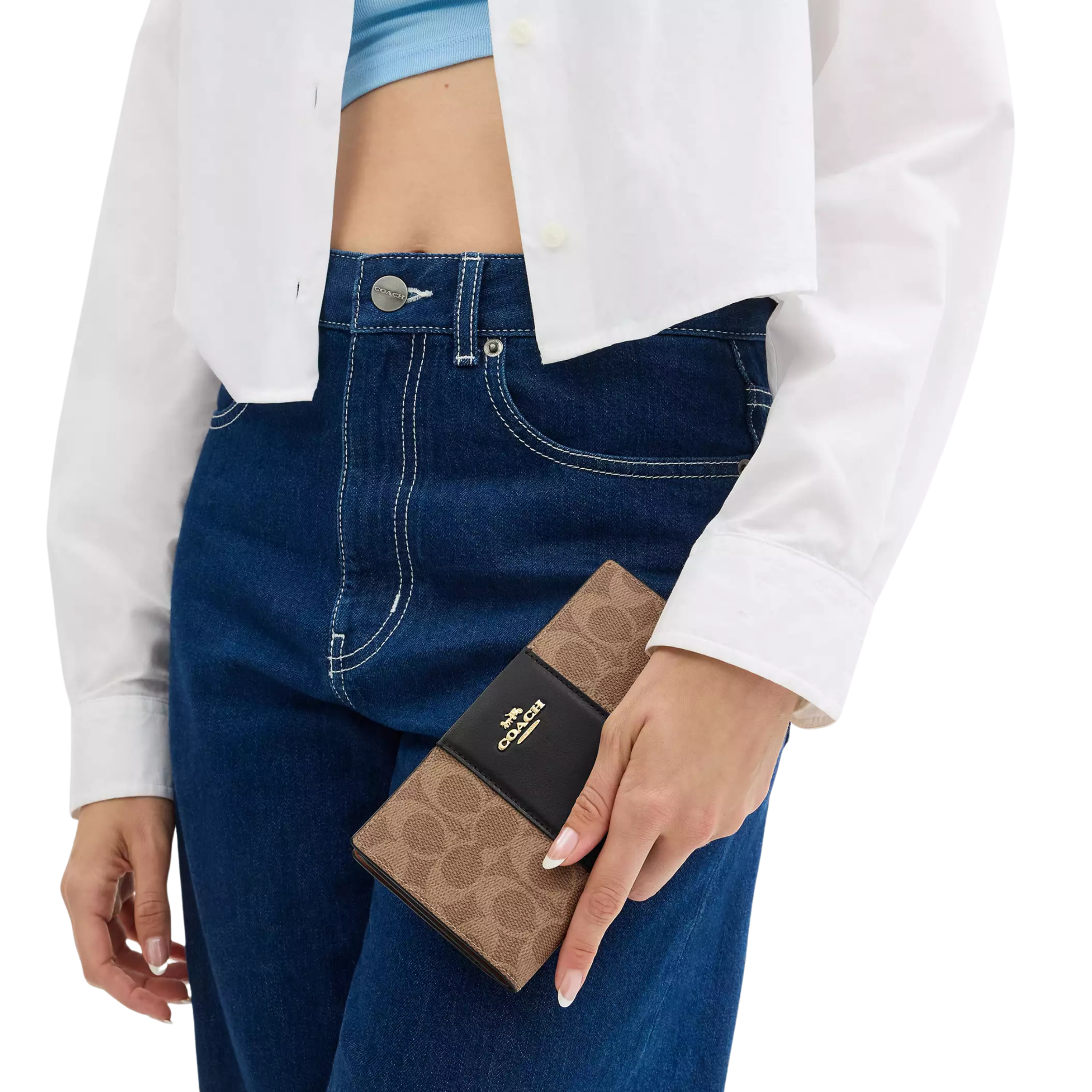 Coach Women Slim Zip Wallet - Gold Tan Black