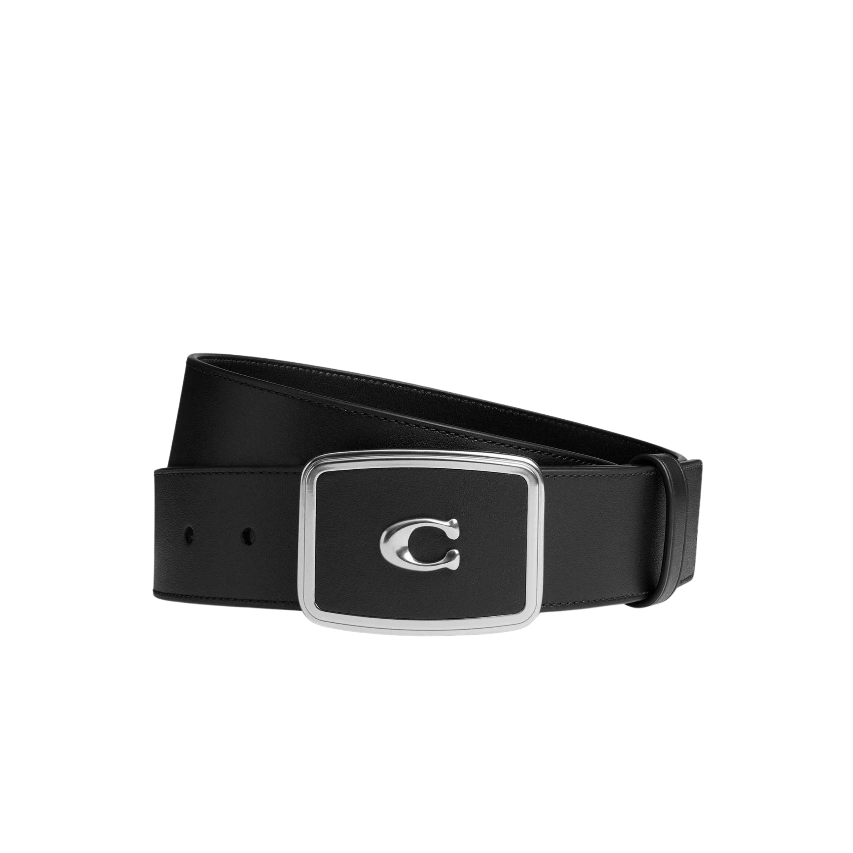 Coach Men Signature Plaque Buckle Belt, 38 Mm - Black