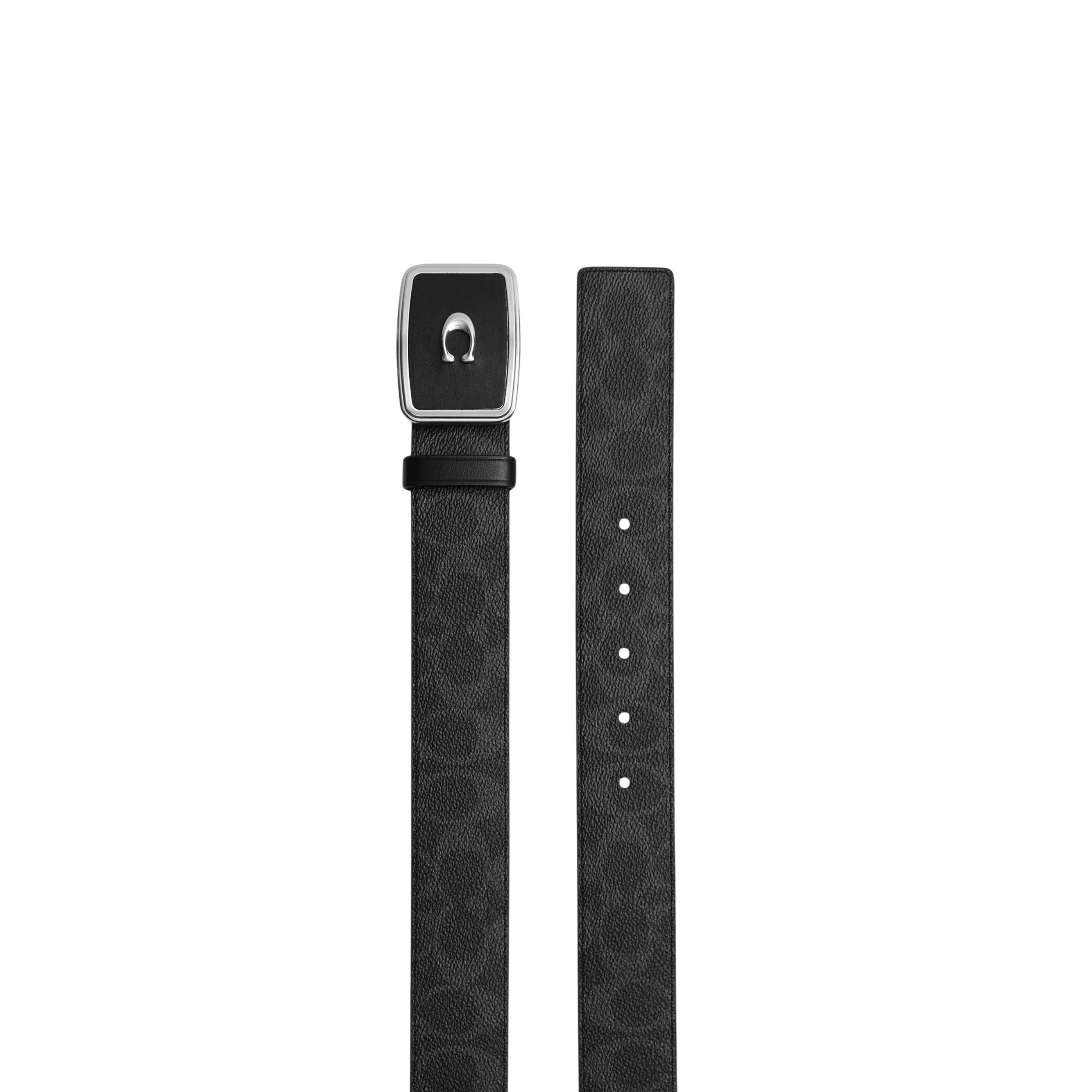 Coach Men Signature Plaque Buckle Belt, 38 Mm - Black Signature