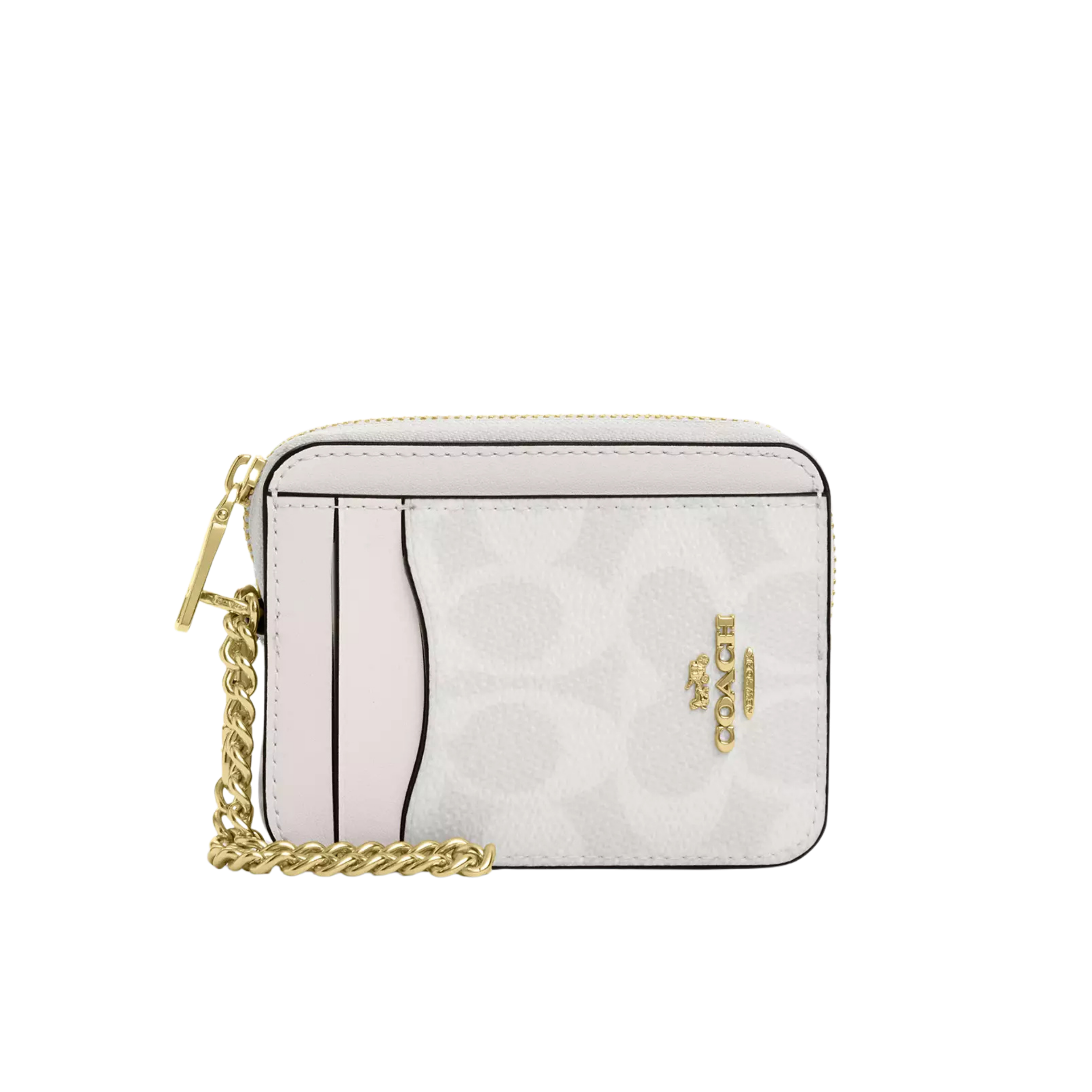Coach Women Zip Card Case - Gold White Chalk