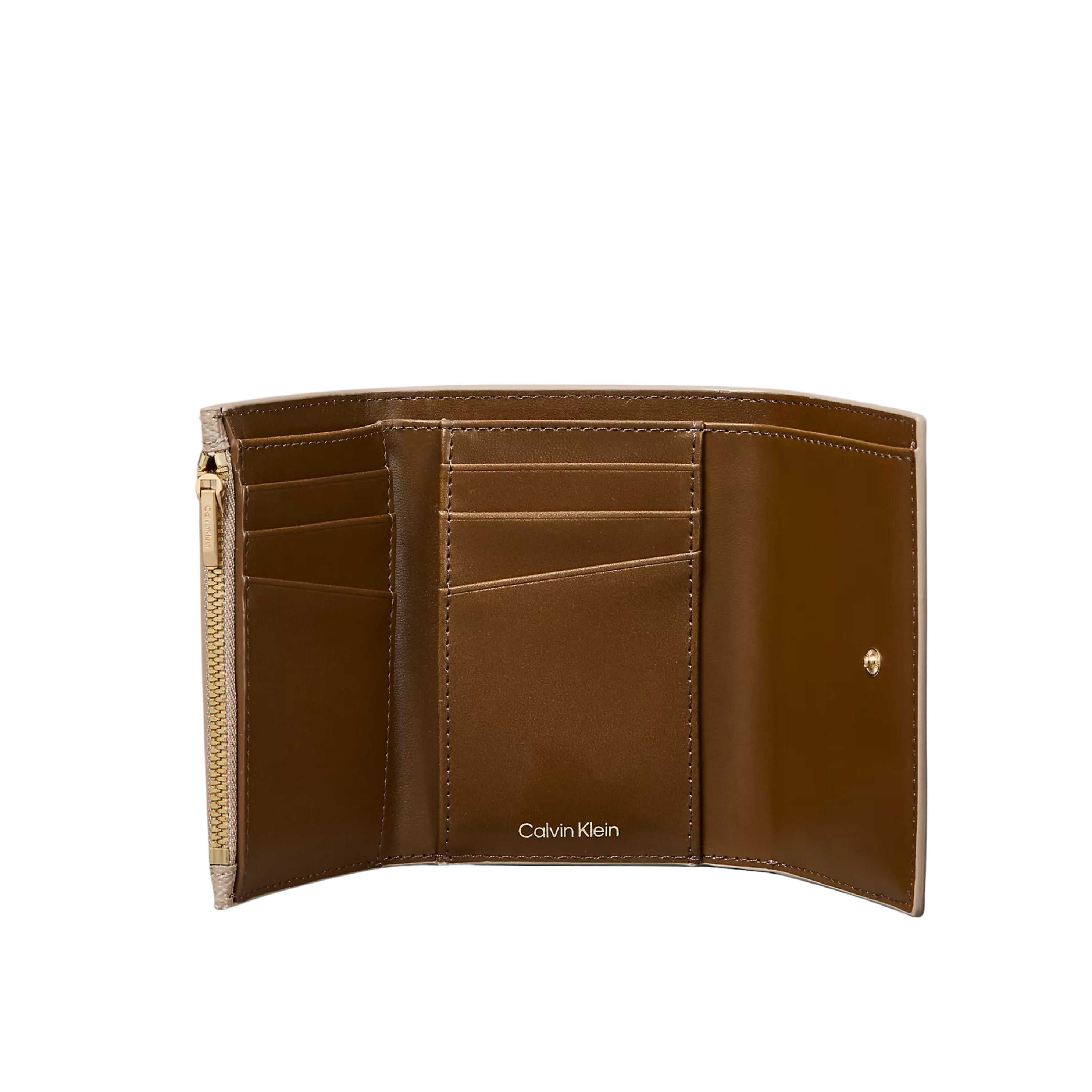 Calvin Klein Women Allover Emblem Logo Trifold Wallet - Desert Taupe Aop