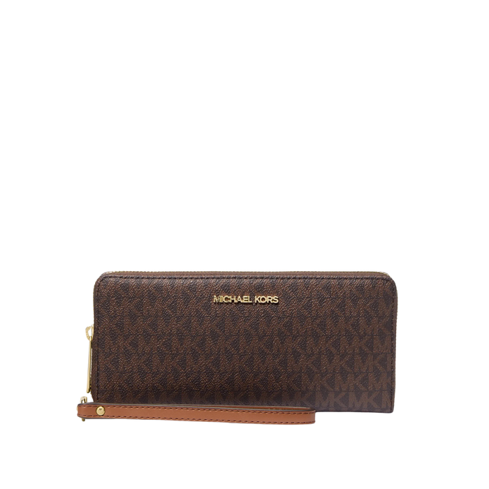 Michael Kors Women Jet Set Travel Large Logo Continental Wristlet - Brown