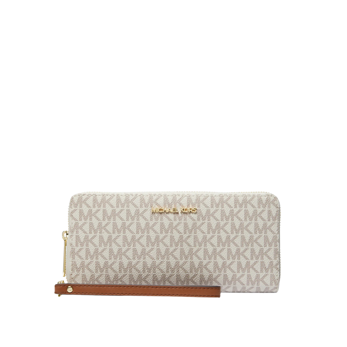 Michael Kors Women Jet Set Travel Large Logo Continental Wristlet - Vanilla