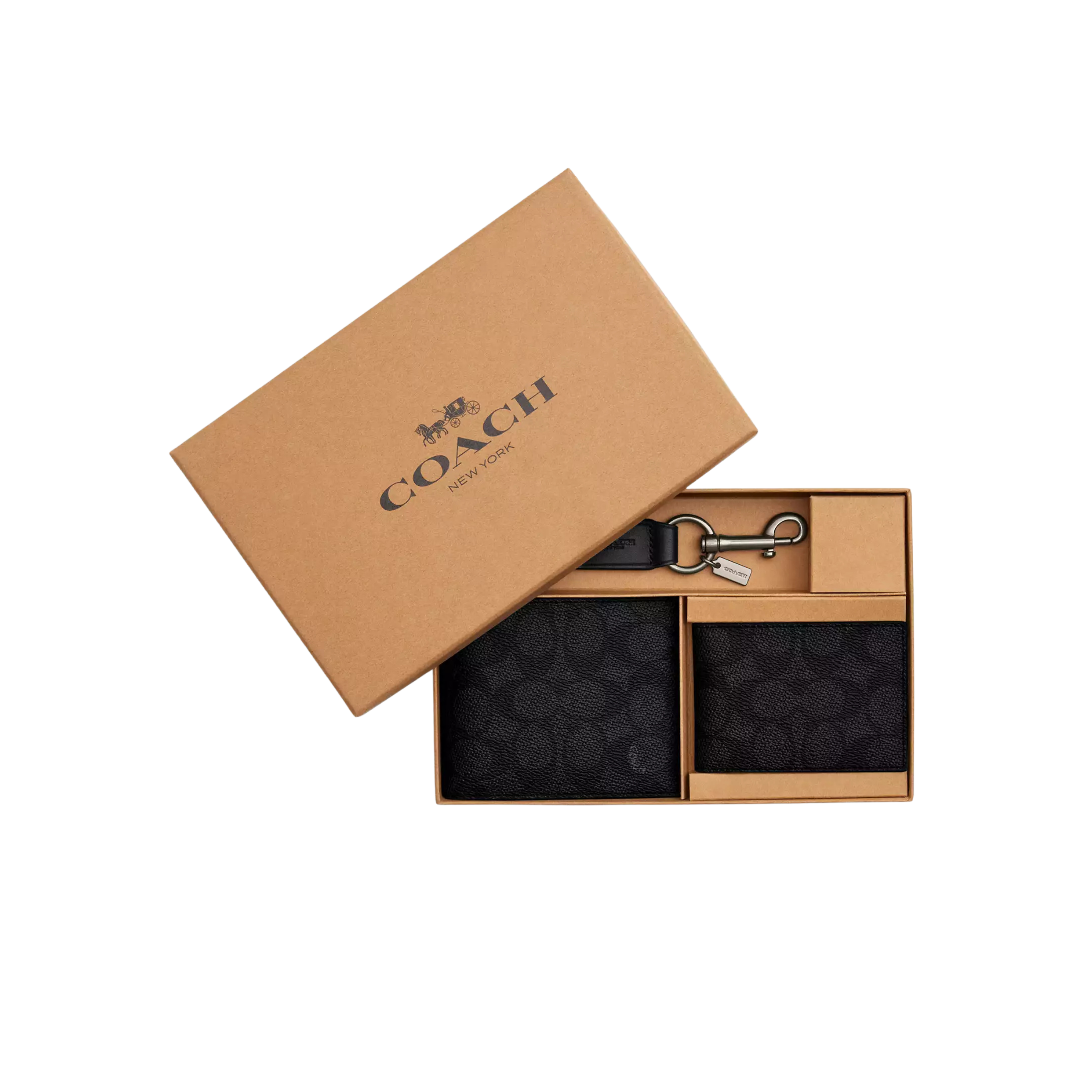 Coach Men Boxed 3-In-1 Wallet Gift Set - Gunmetal Charcoal Black