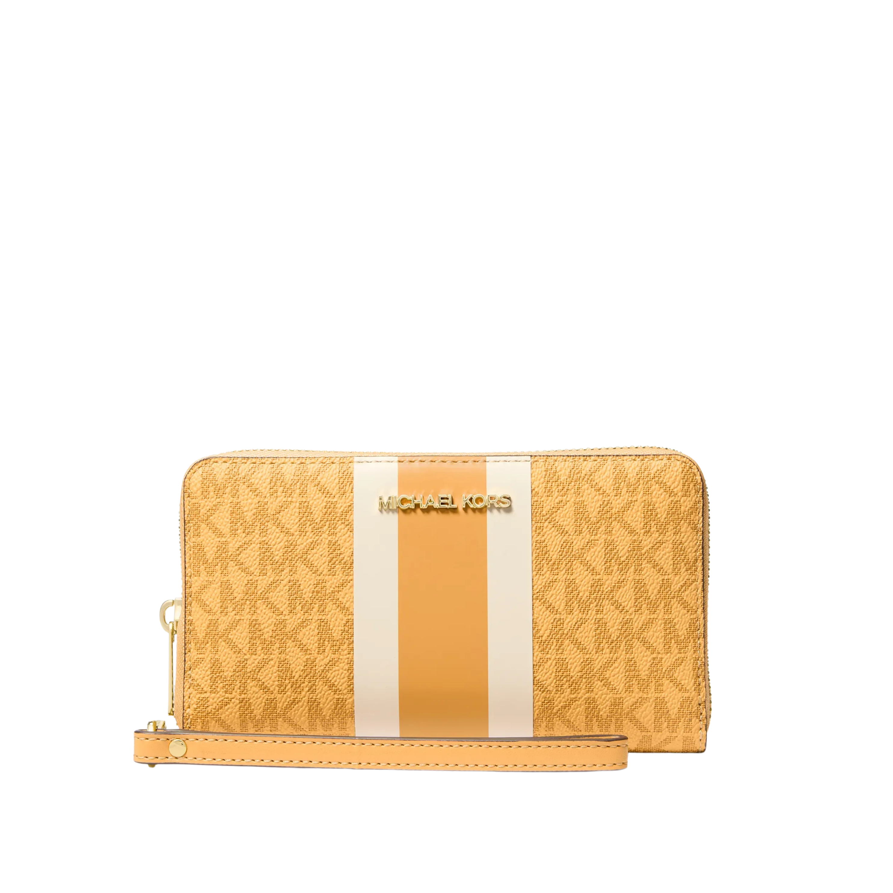 Michael Kors Women Jet Set Travel Large Striped Signature Logo Smartphone Wallet - Honeywheat