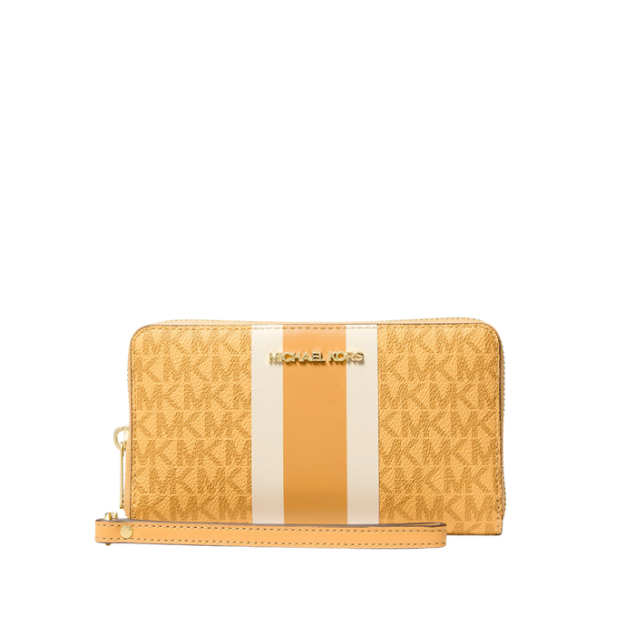 Michael Kors Women Jet Set Travel Large Striped Signature Logo Smartphone Wallet - Honeywheat