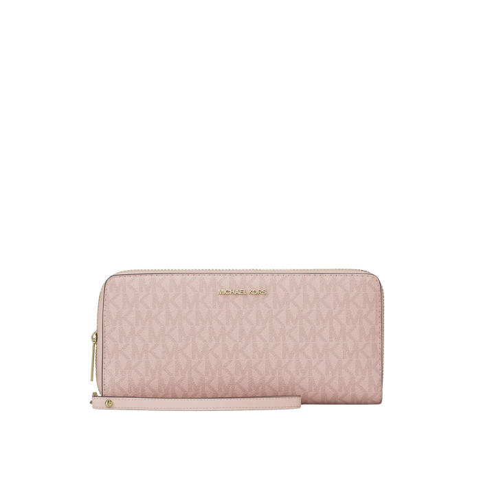 Michael Kors Women Jet Set Travel Large Signature Logo Continental Wristlet - Powder Blush