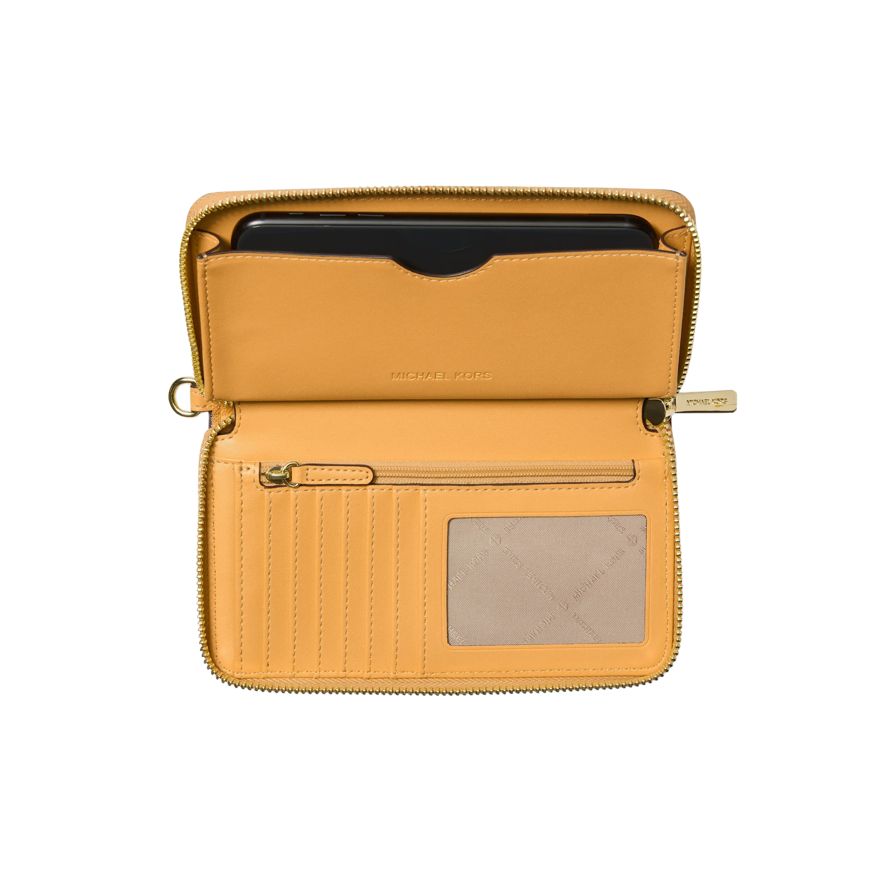 Michael Kors Women Jet Set Travel Large Striped Signature Logo Smartphone Wallet - Honeywheat