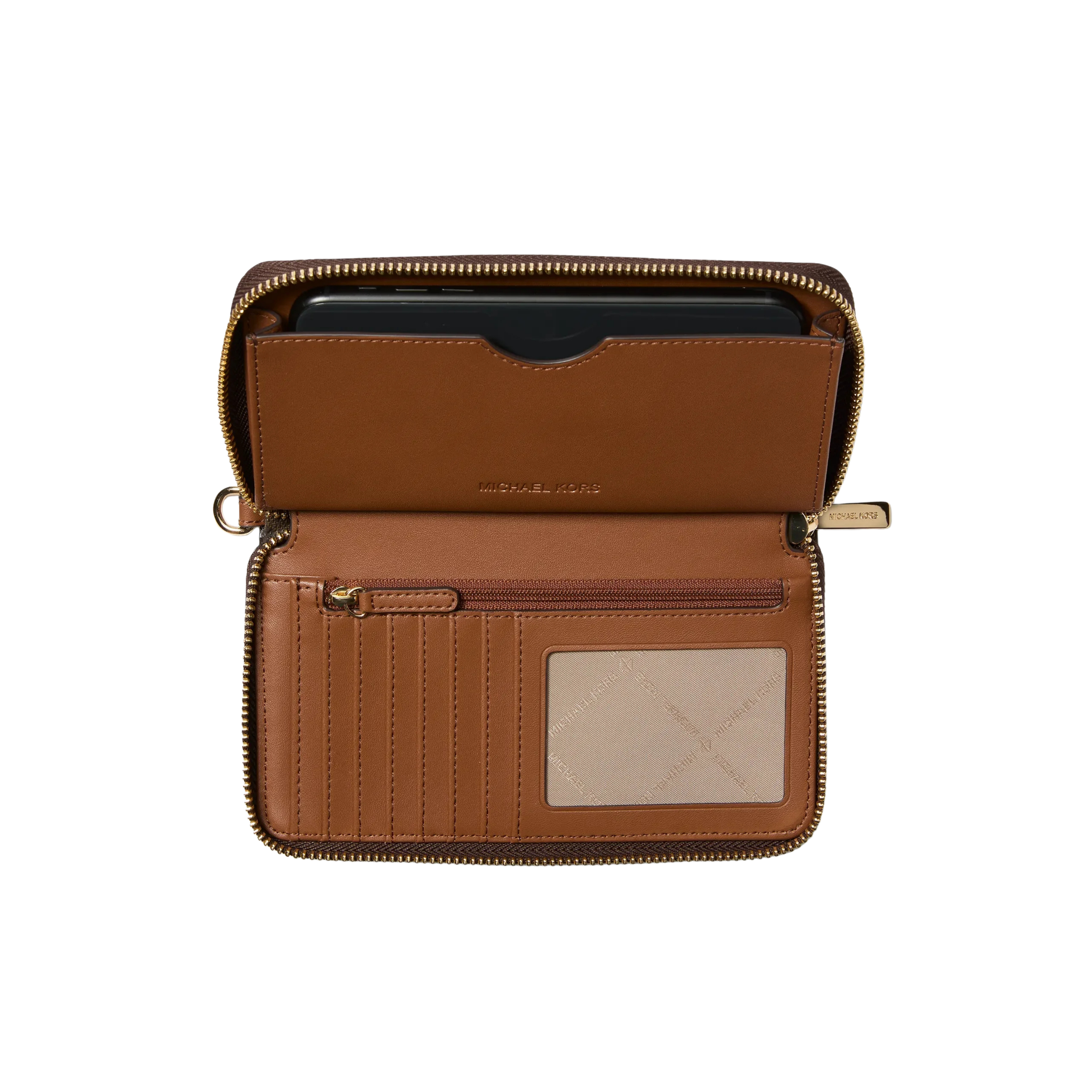 Michael Kors Women Jet Set Travel Large Striped Signature Logo Smartphone Wallet - Brown Multi