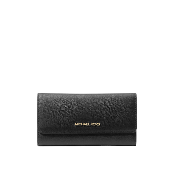 Michael Kors Women Jet Set Travel Crossgrain Leather Tri Fold Wallet - Black