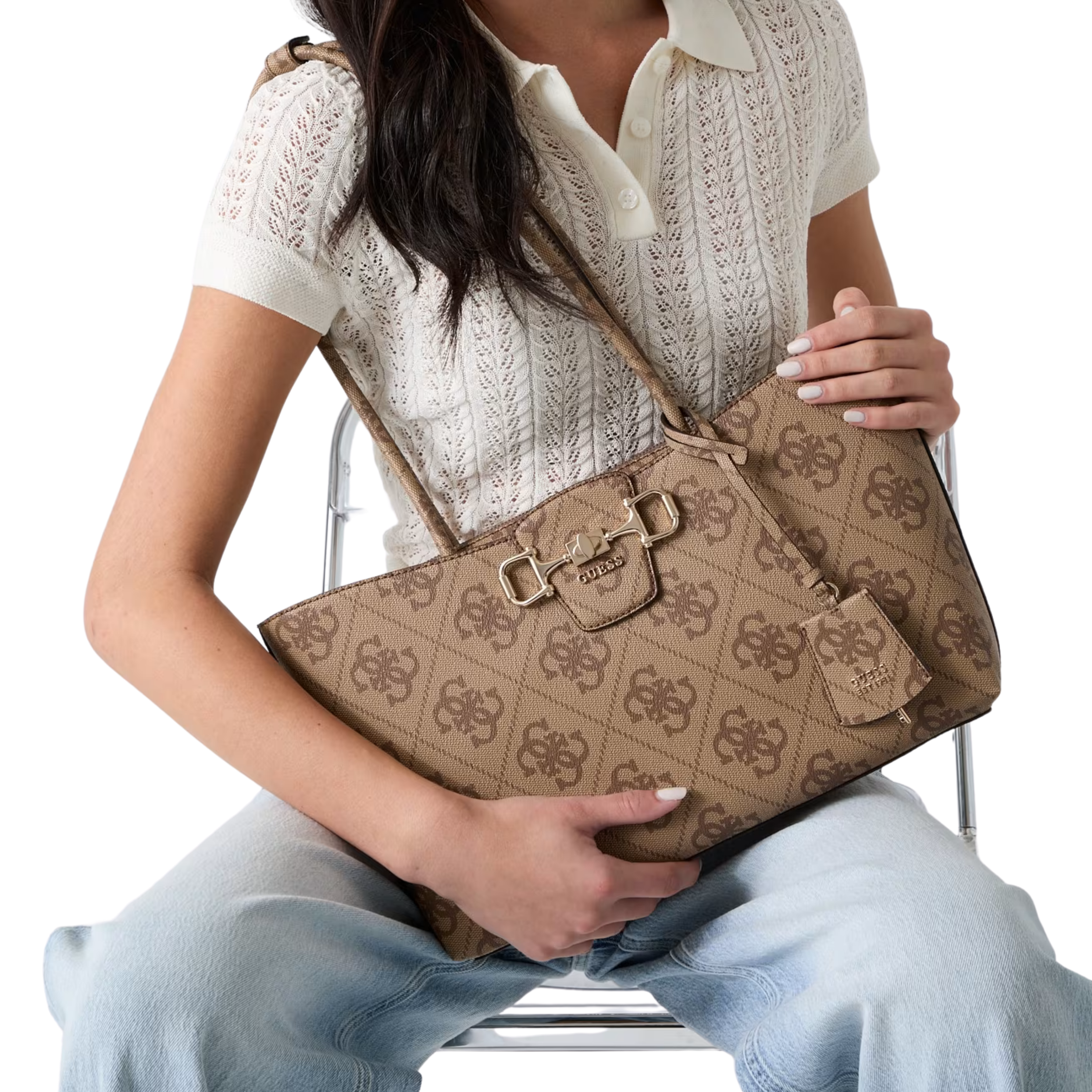 Guess Women Janie 4G Logo Tote - Latte Logo