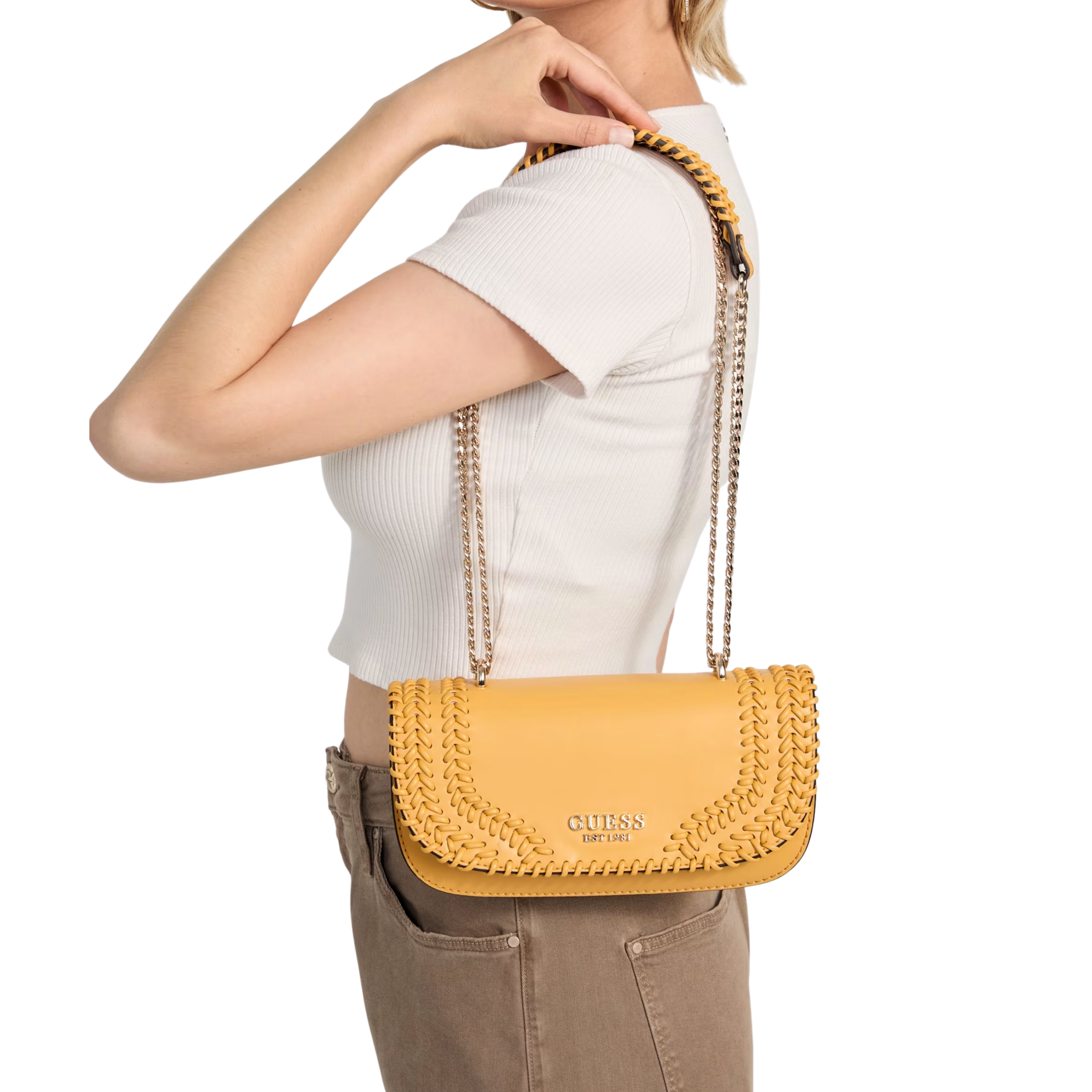 Guess Women Tatum Whipstitched Convertible Crossbody - Yellow