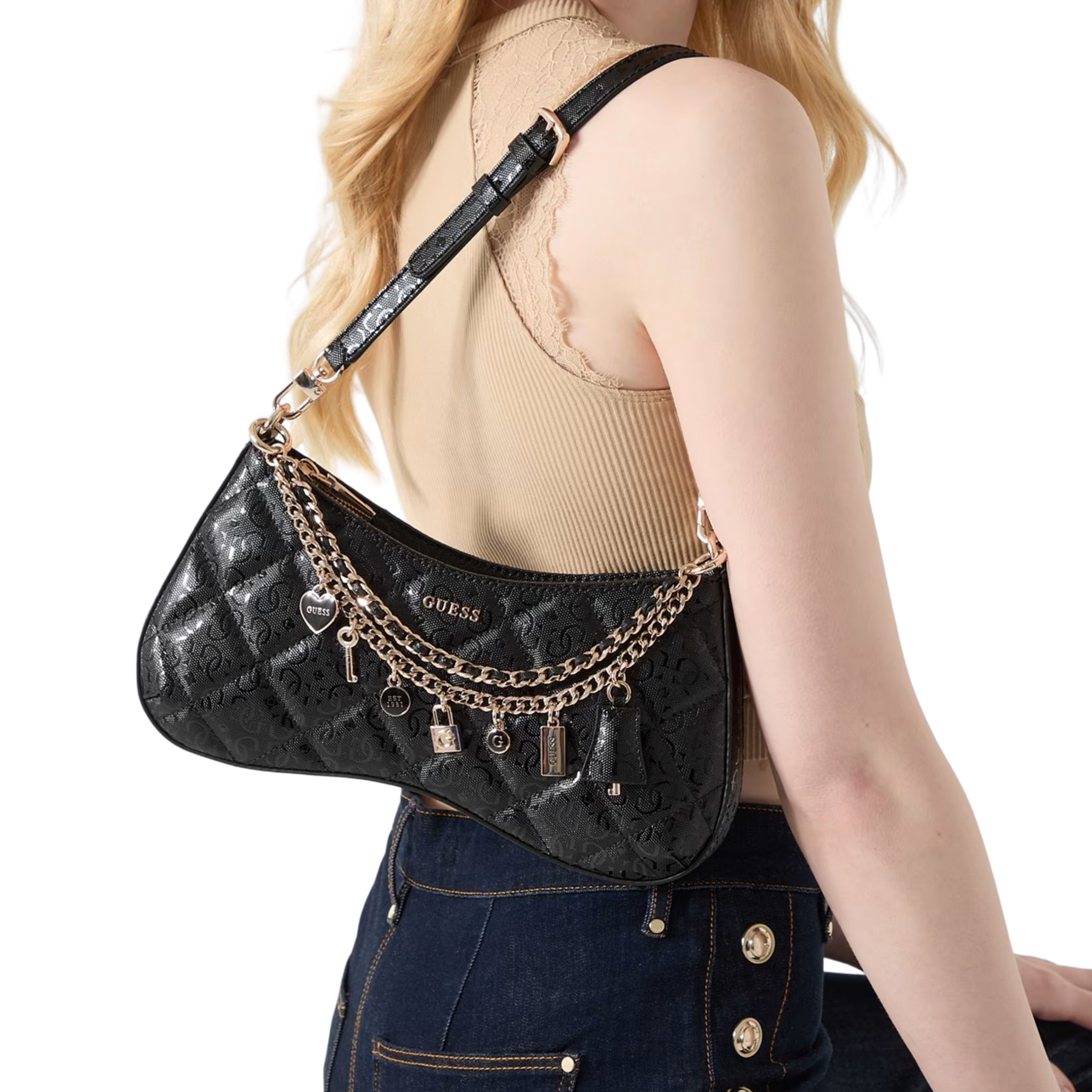 Guess Women Libby Quilted Shoulder Bag - Black