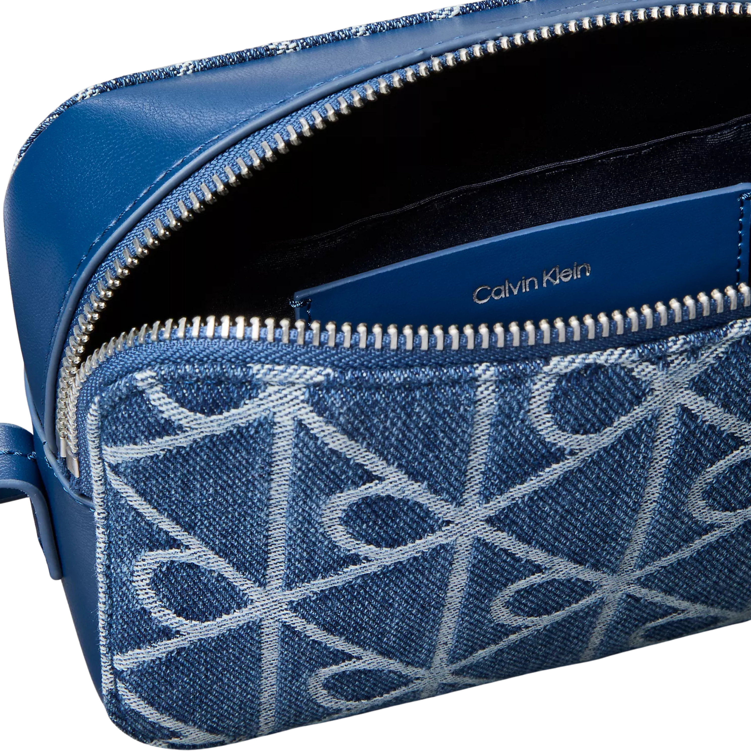 Calvin Klein Women Allover Emblem Logo Denim Camera Bag - Denim Medium Wash