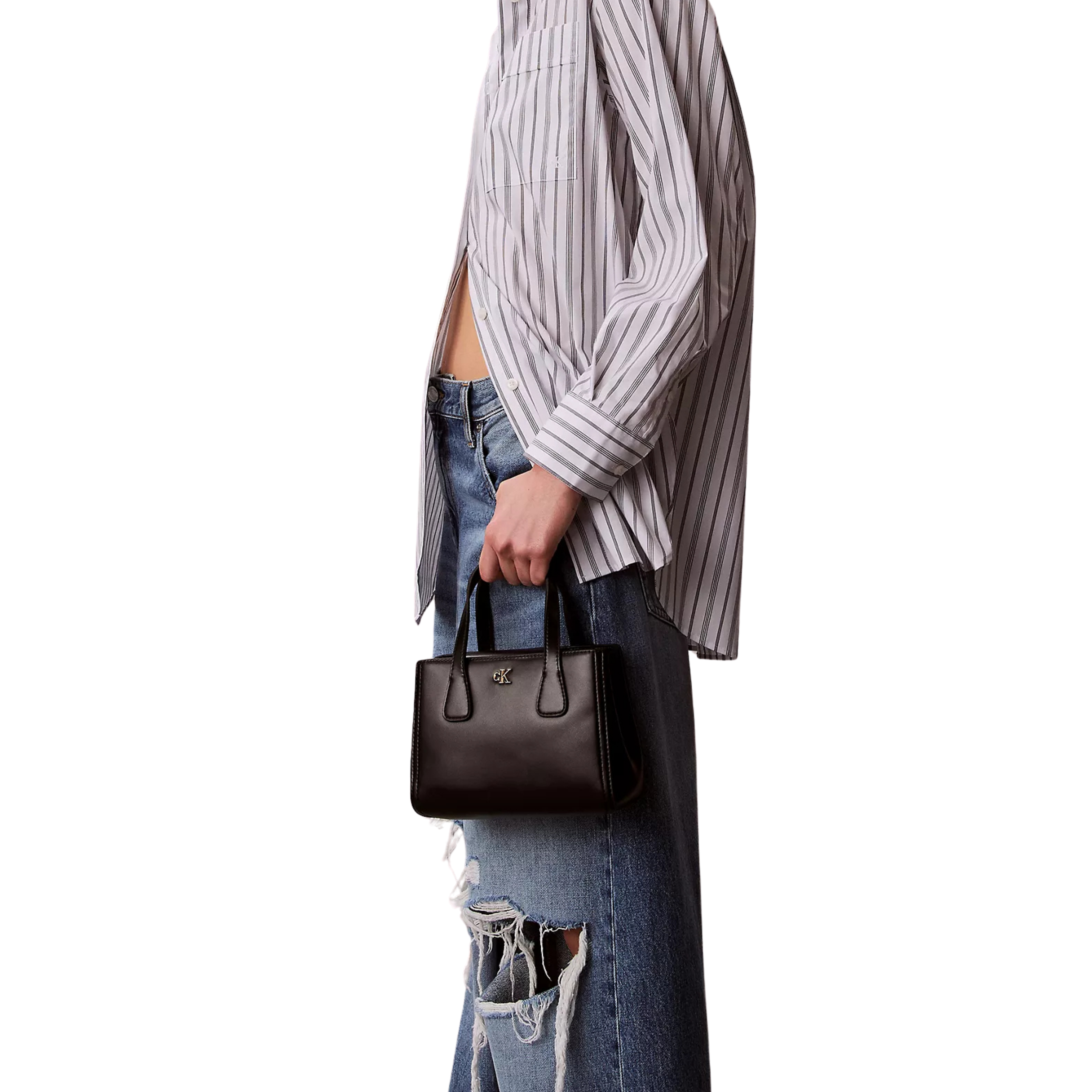 Calvin Klein Women Monogram Mini Tote Crossbody Bag - Black
