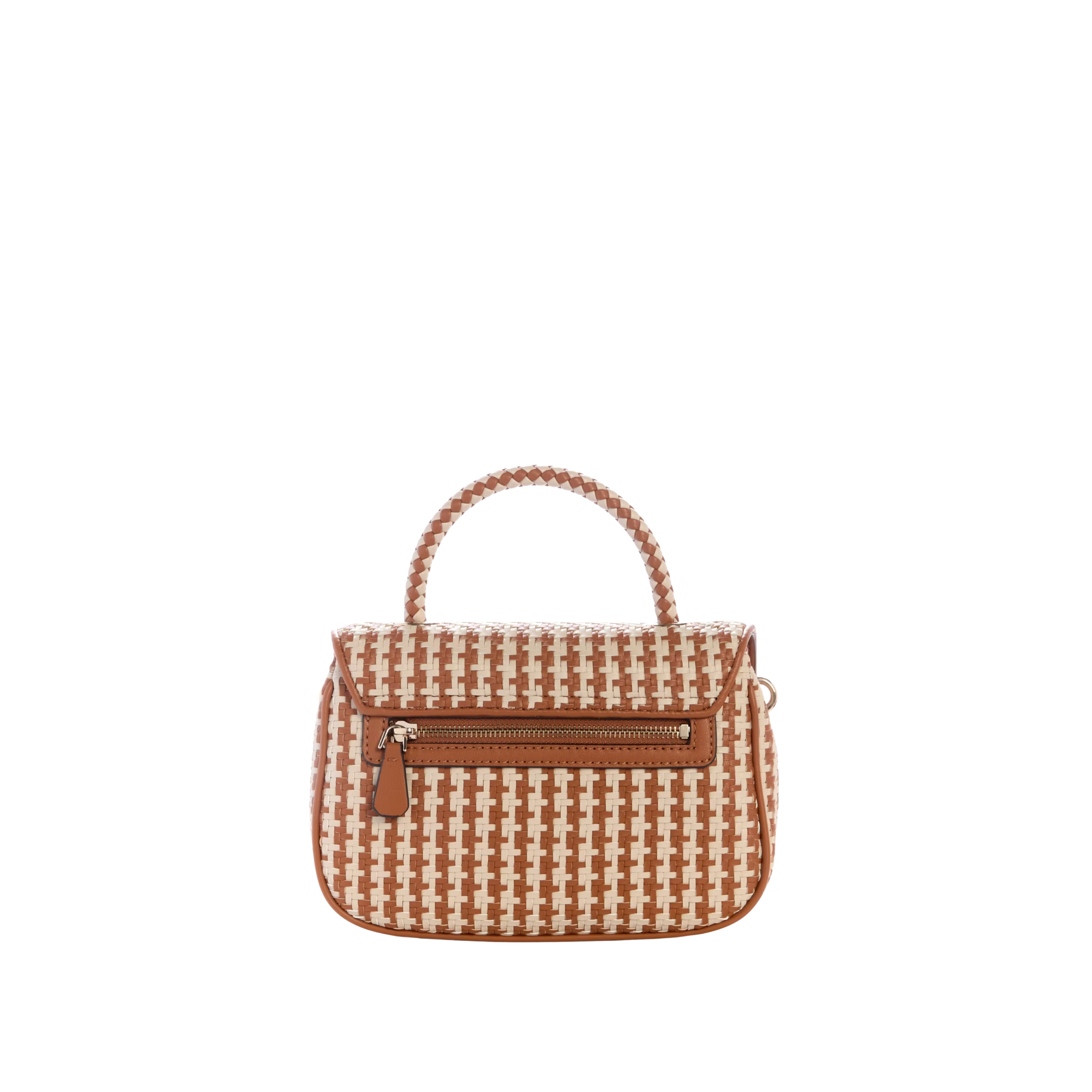 Guess Women Mirema Woven Top Handle Bag - Camel Multi