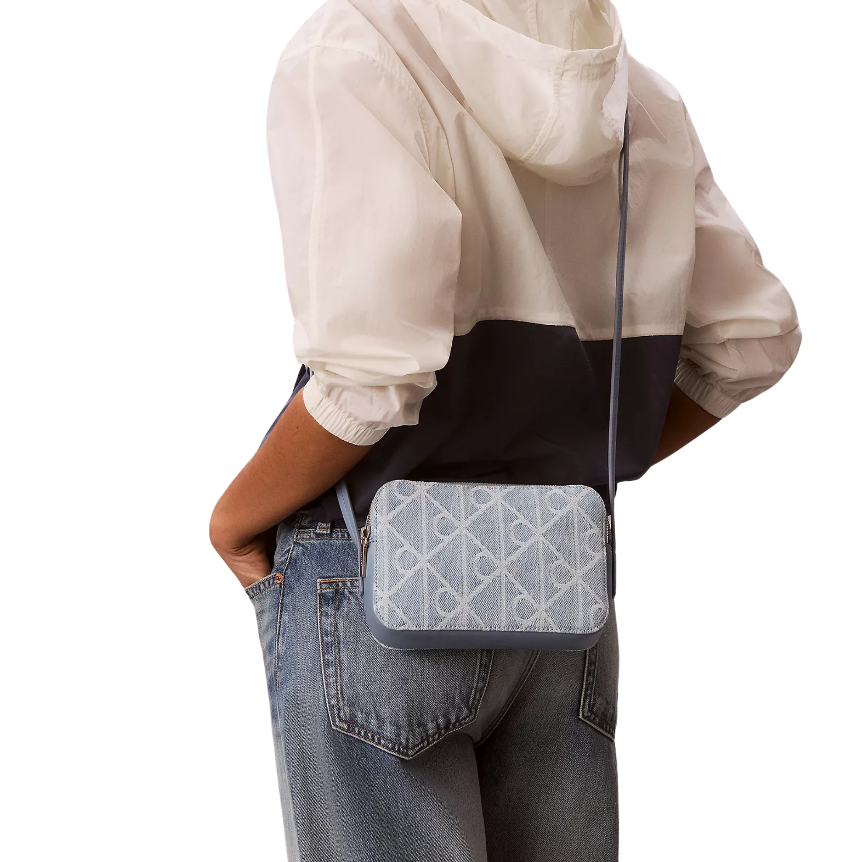 Calvin Klein Women Allover Emblem Logo Denim Camera Bag - Denim Light Wash