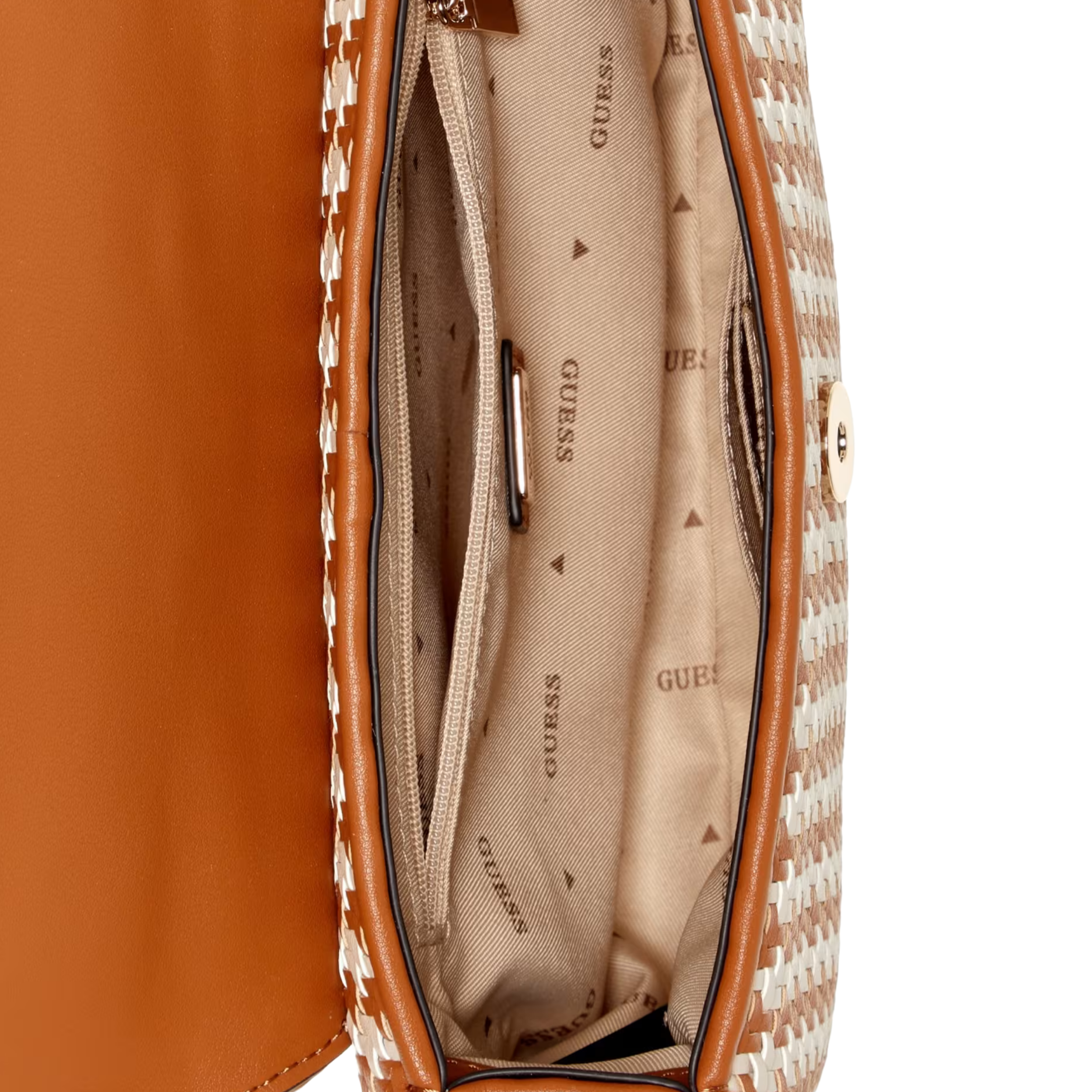 Guess Women Mirema Woven Top Handle Bag - Camel Multi