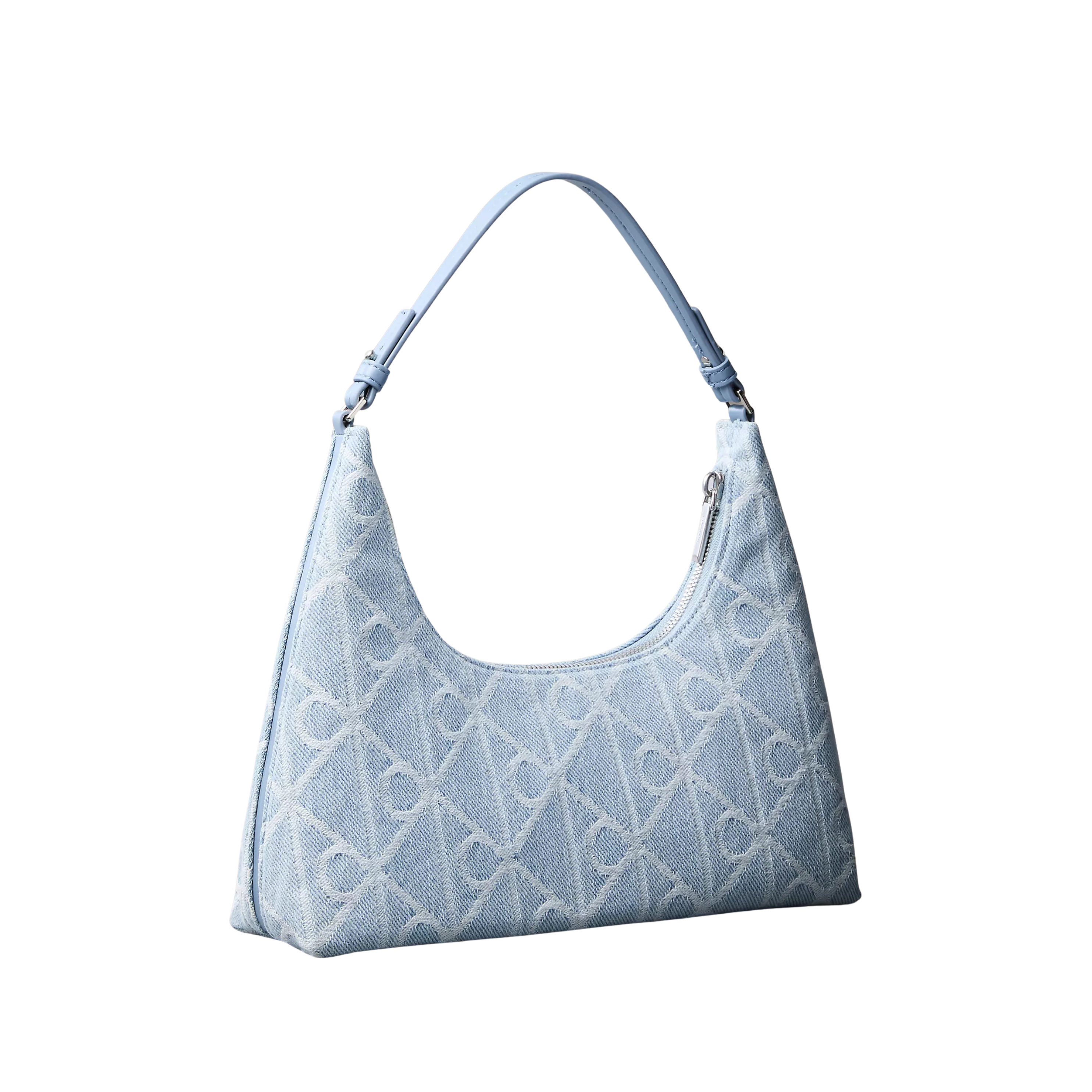 Calvin Klein Women Allover Emblem Logo Denim Shoulder Bag - Denim Light Wash