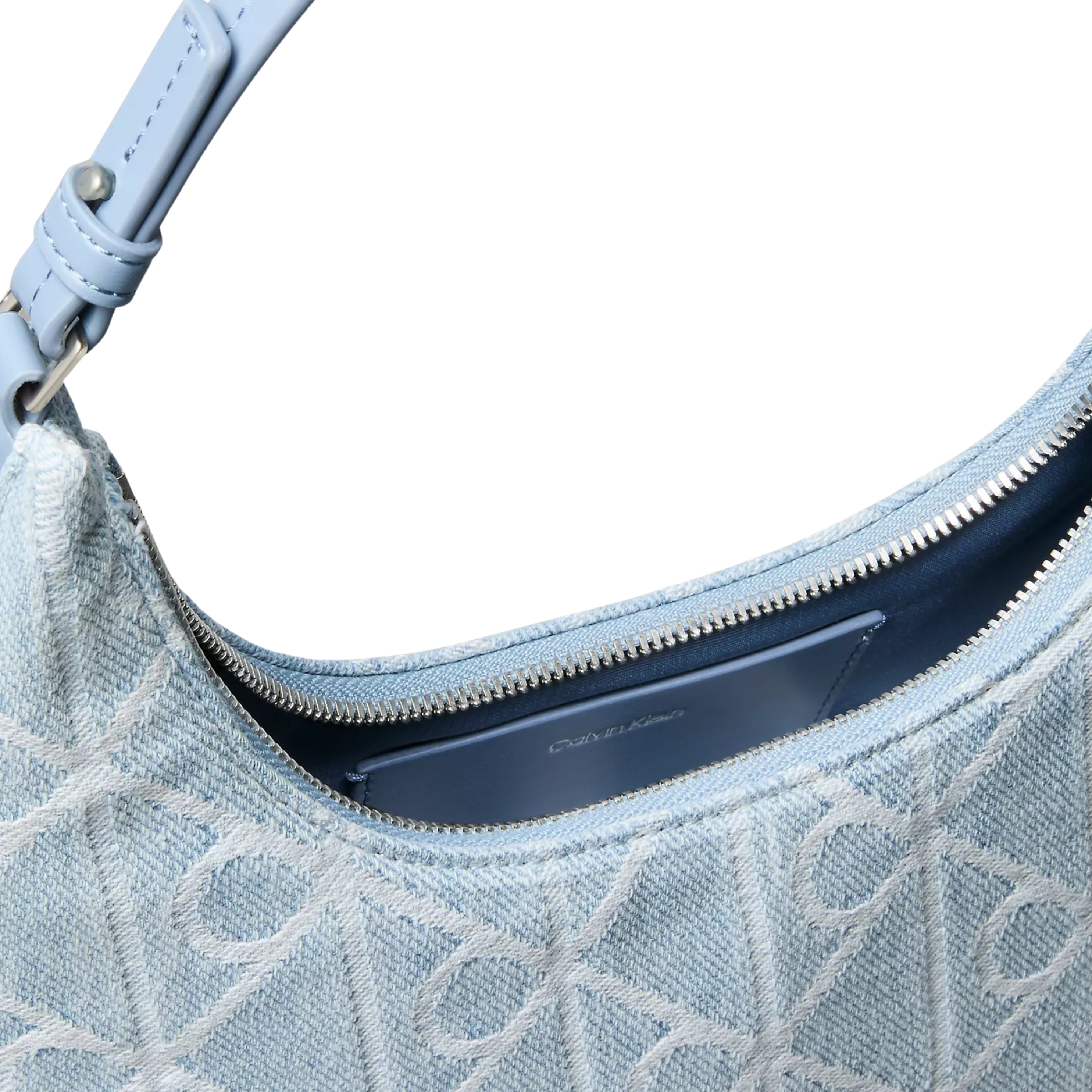 Calvin Klein Women Allover Emblem Logo Denim Shoulder Bag - Denim Light Wash