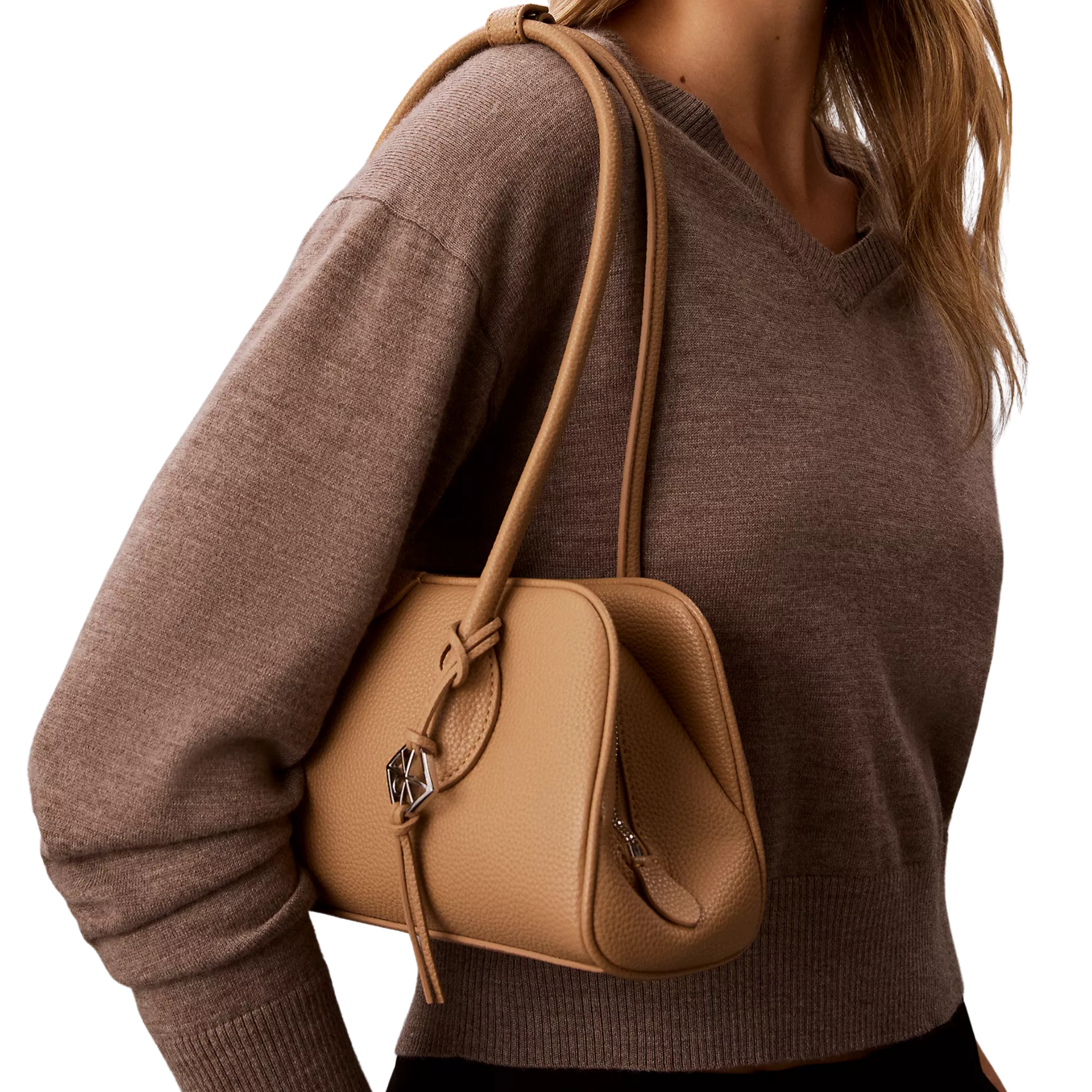Calvin Klein Women Emblem Logo Shoulder Bag - Tannin