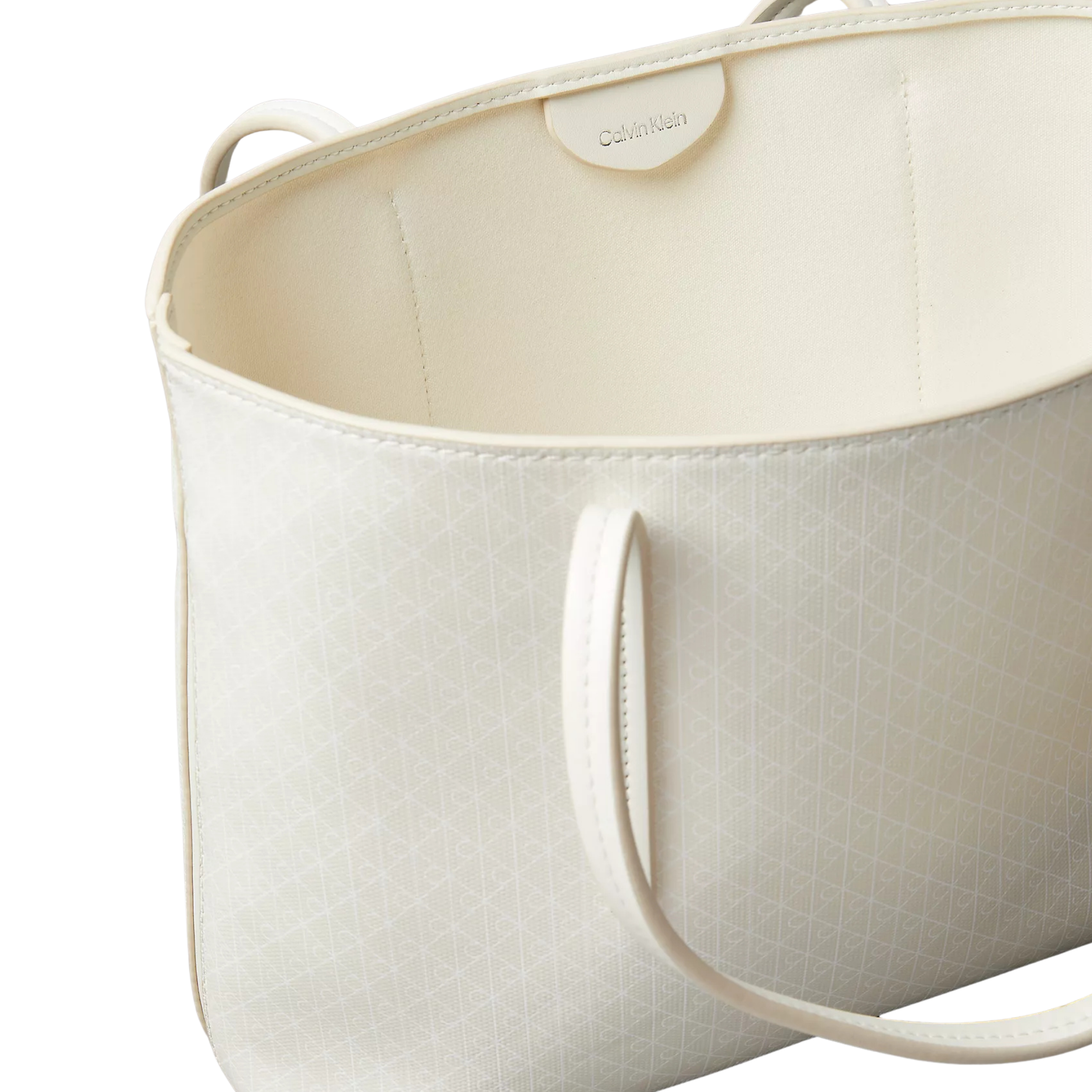 Calvin Klein Women Allover Emblem Logo Small Tote Bag With Pouch - Lily White Aop