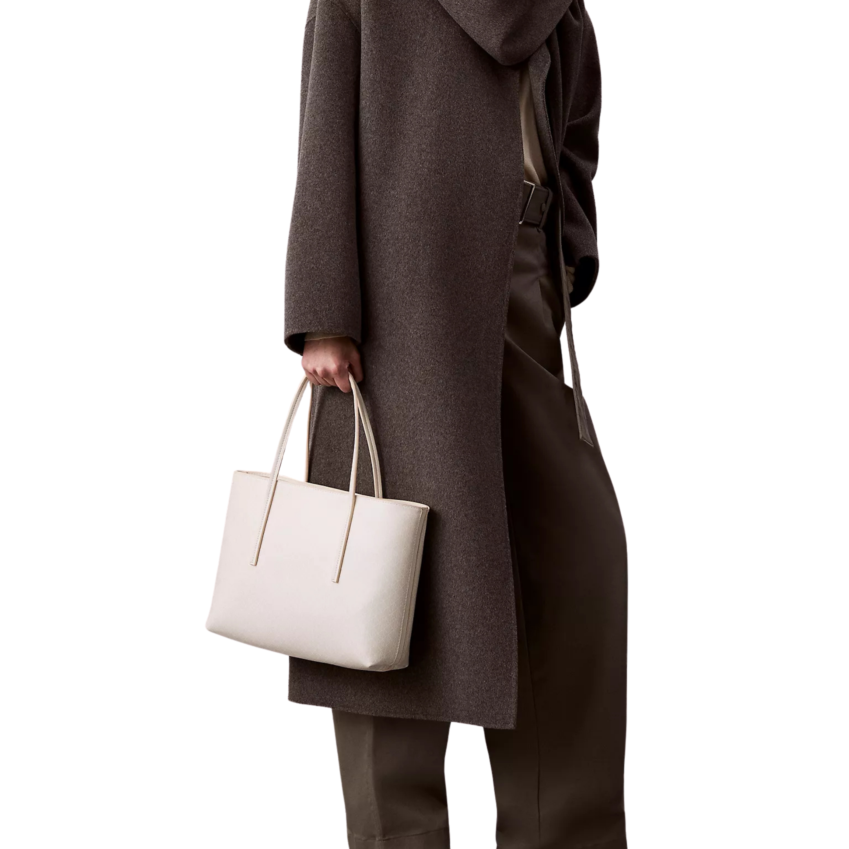 Calvin Klein Women Allover Emblem Logo Small Tote Bag With Pouch - Lily White Aop