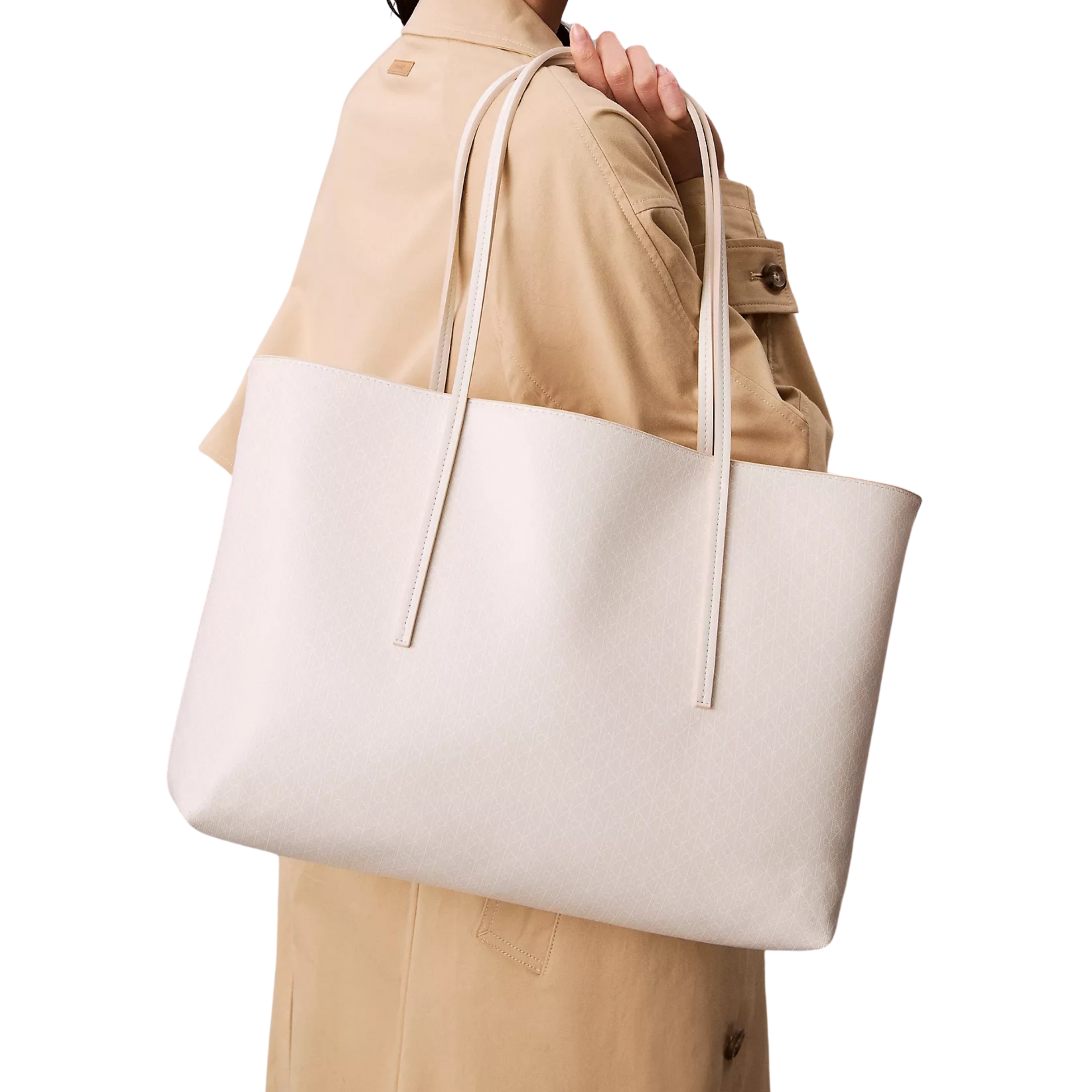 Calvin Klein Women Allover Emblem Logo Tote Bag With Pouch - Lily White