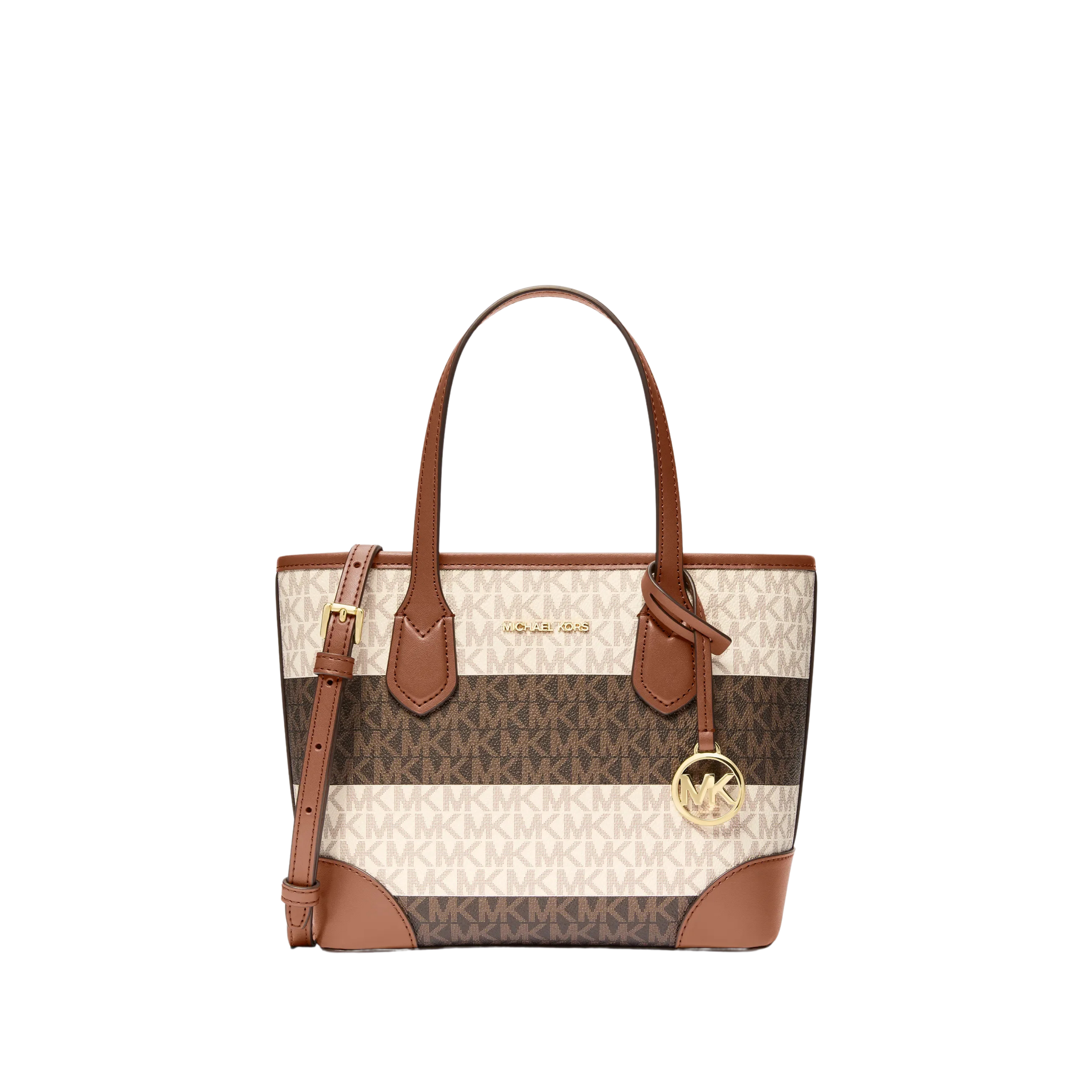 Michael Kors Women Eva Extra Small Striped Signature Logo Convertible Tote Bag - Vanilla Luggage