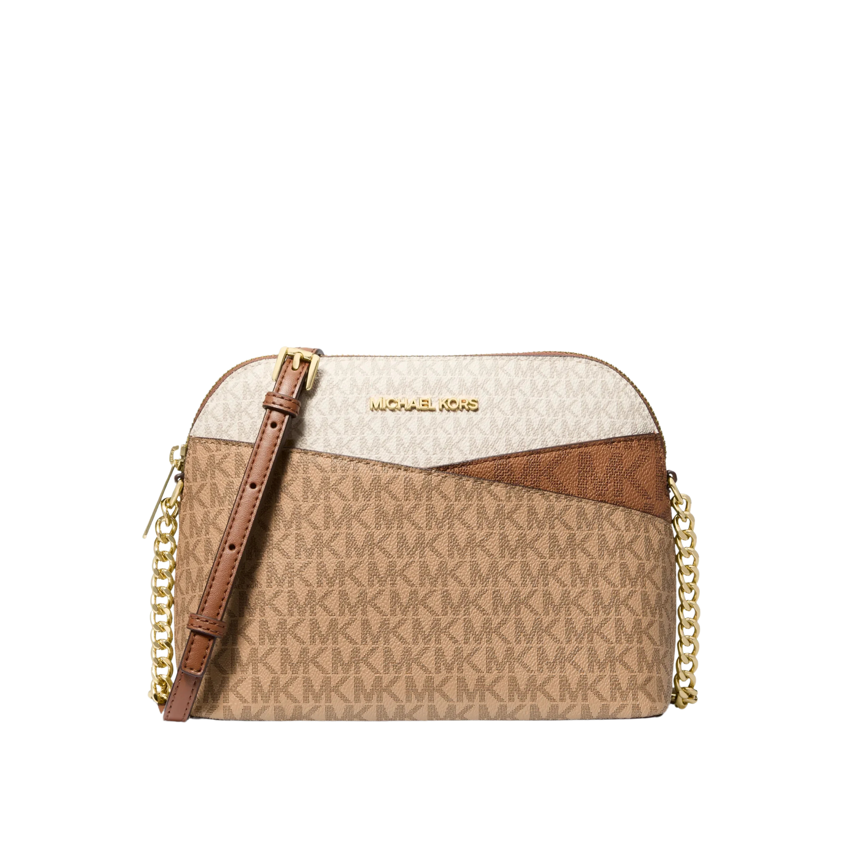 Michael Kors Women Jet Set Travel Medium Color Block Signature Logo Crossbody Bag - Camel Multi