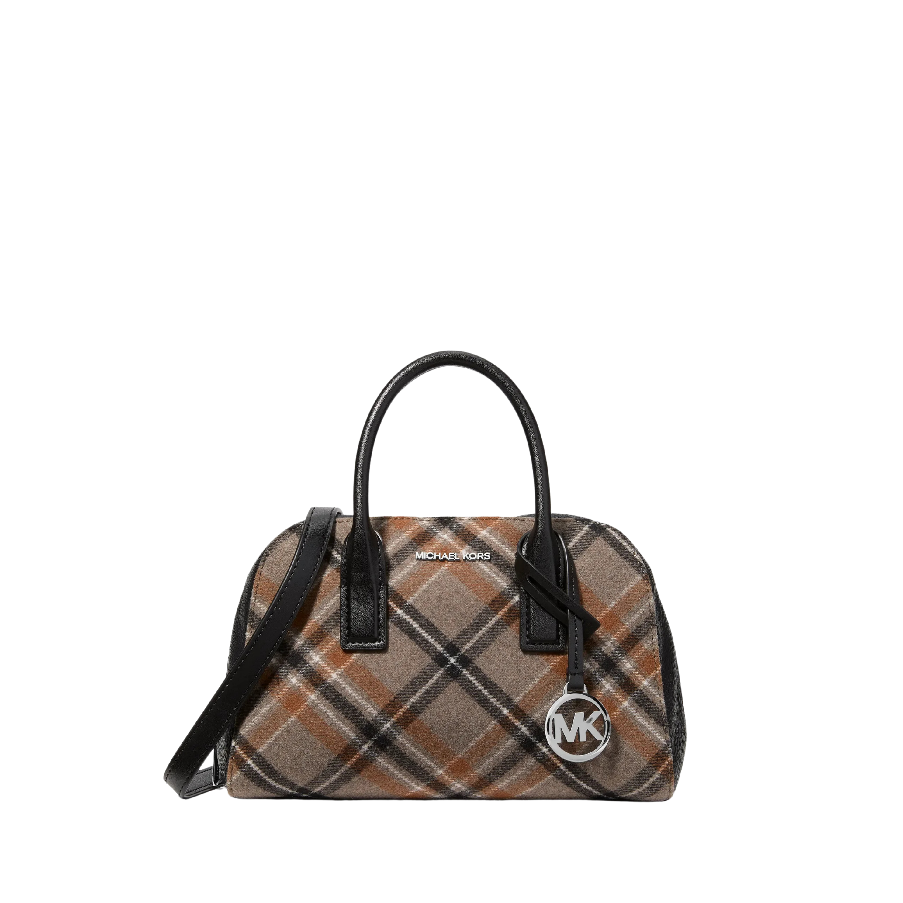 Michael Kors Women Ashton Small Plaid Print Wool Blend Messenger Bag - Black