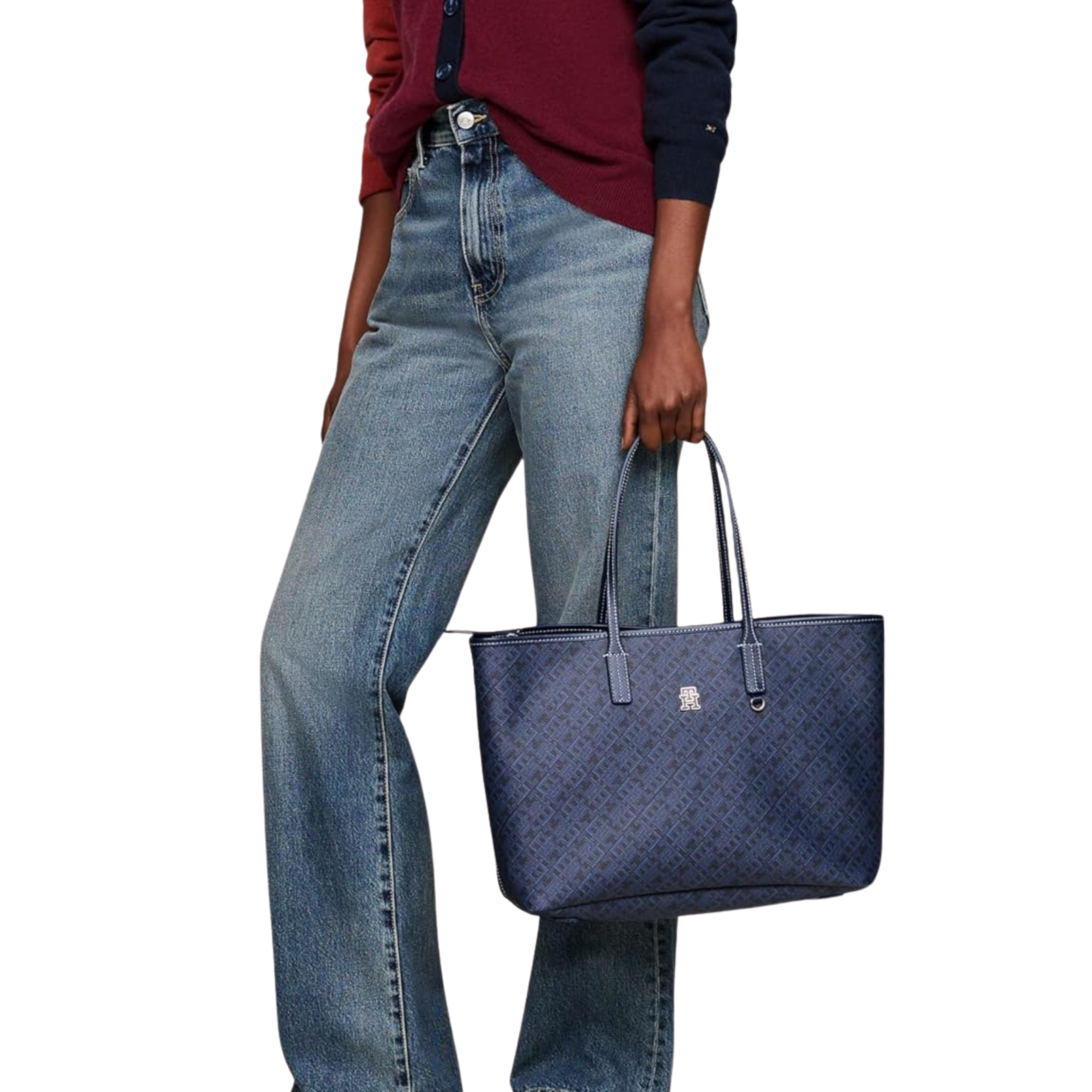 Tommy Hilfiger Women Monogram Leather Tote - Space Blue