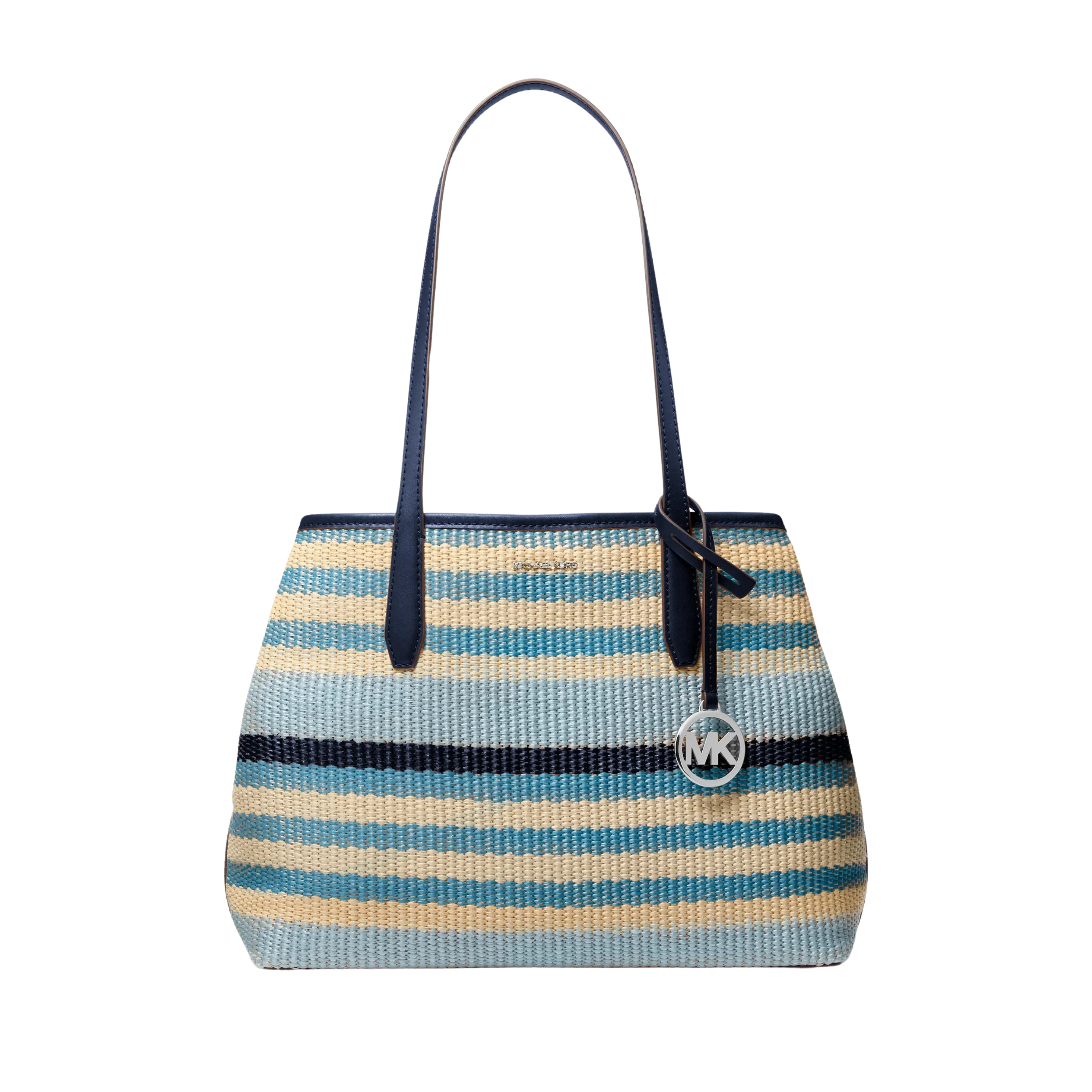 Michael Kors Women Avalon Medium Striped Woven Tote Bag - Navy