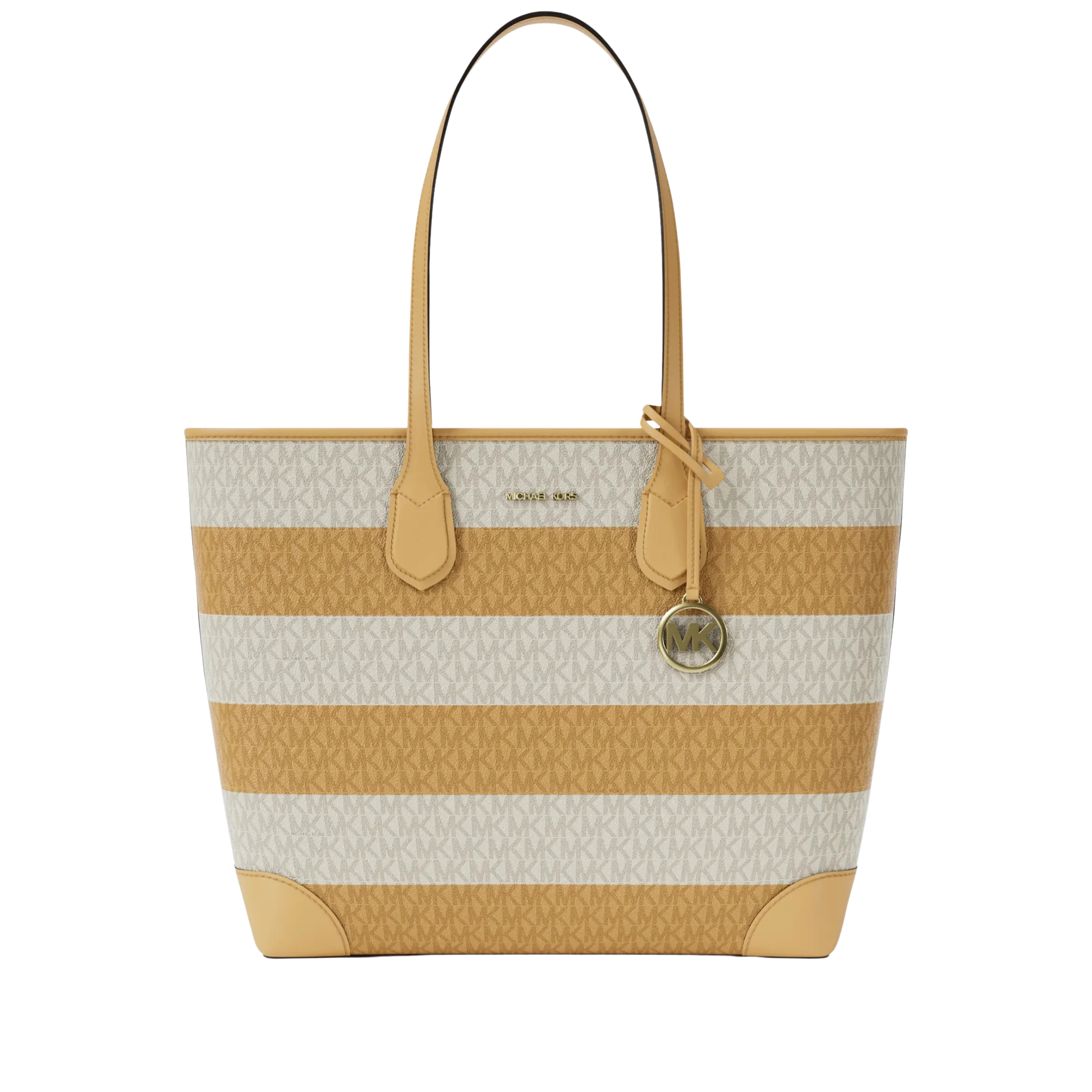 Michael Kors Women Eva Large Striped Signature Logo Tote Bag - Honeywheat