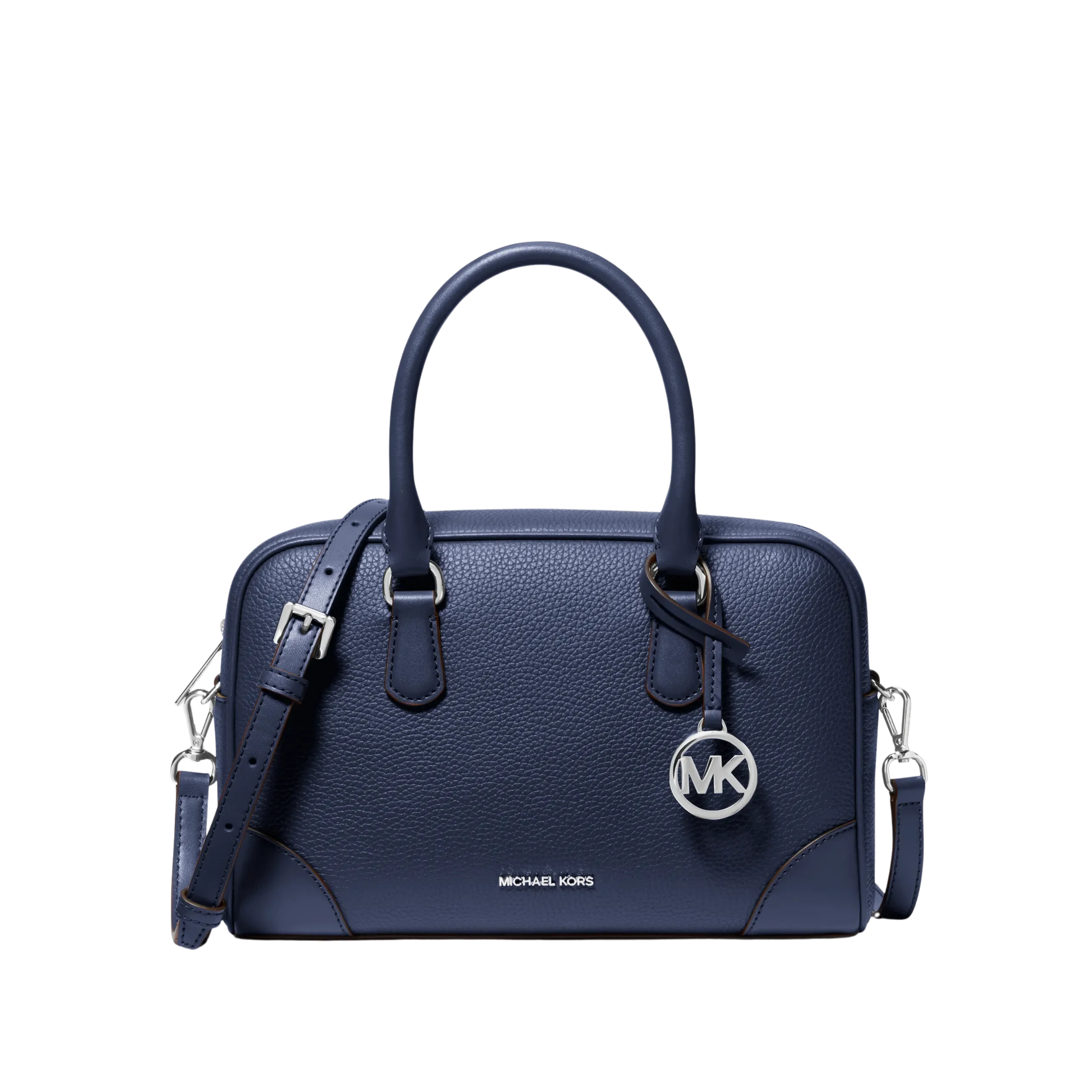 Michael Kors Women Thompson Medium Pebbled Leather Satchel - Navy