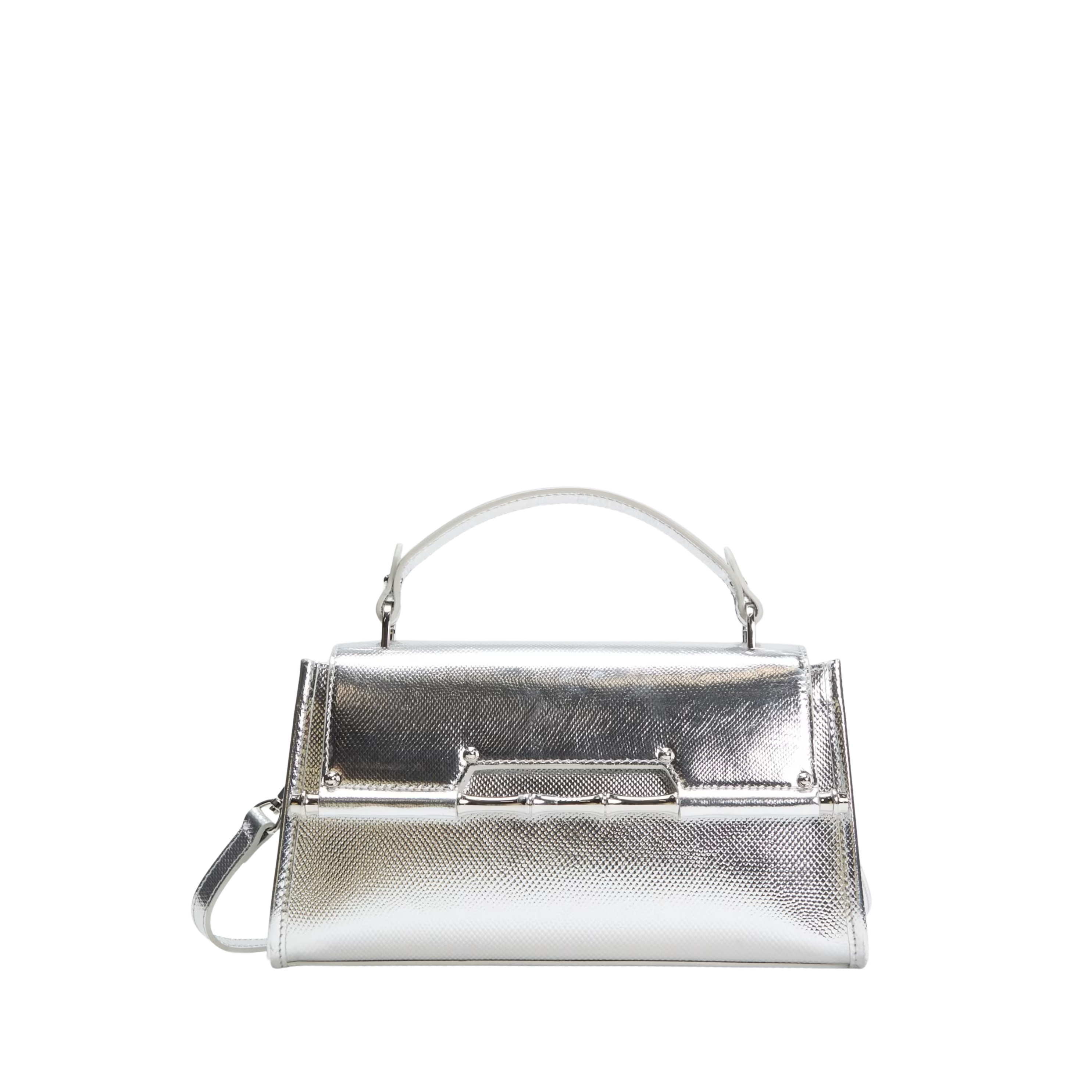 Guess Women Iris Metallic Leather Top Handle Bag - Silver
