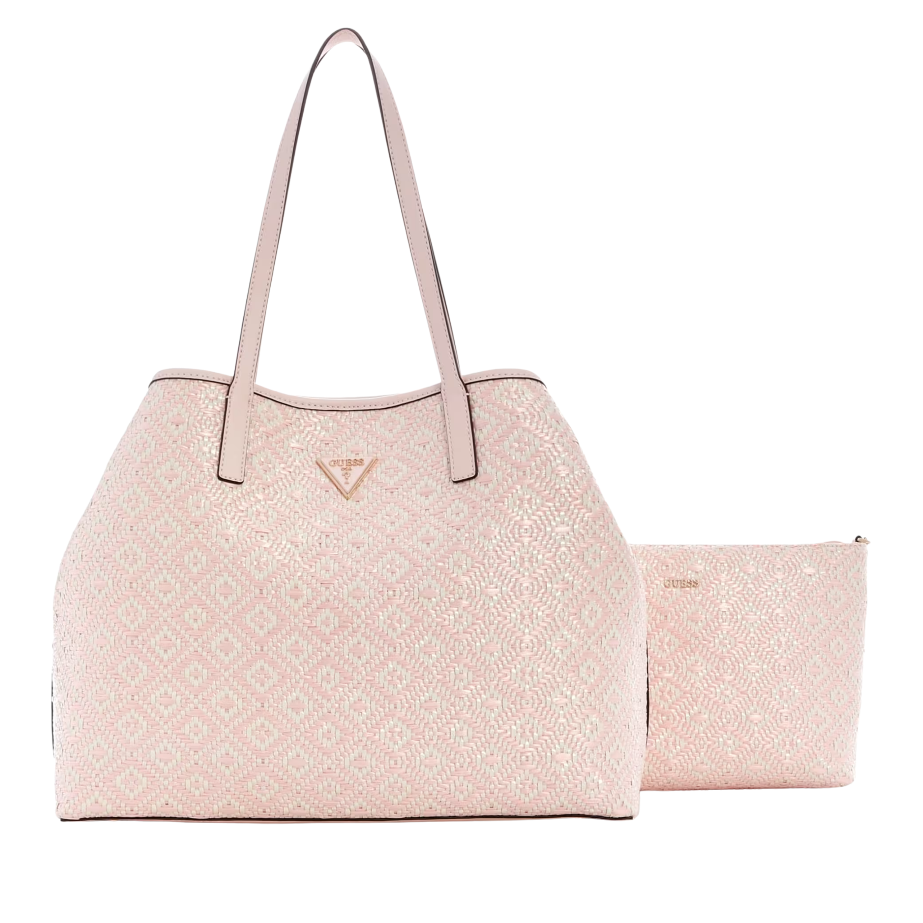 Guess Women Vikky Straw Tote Set - Light Rose
