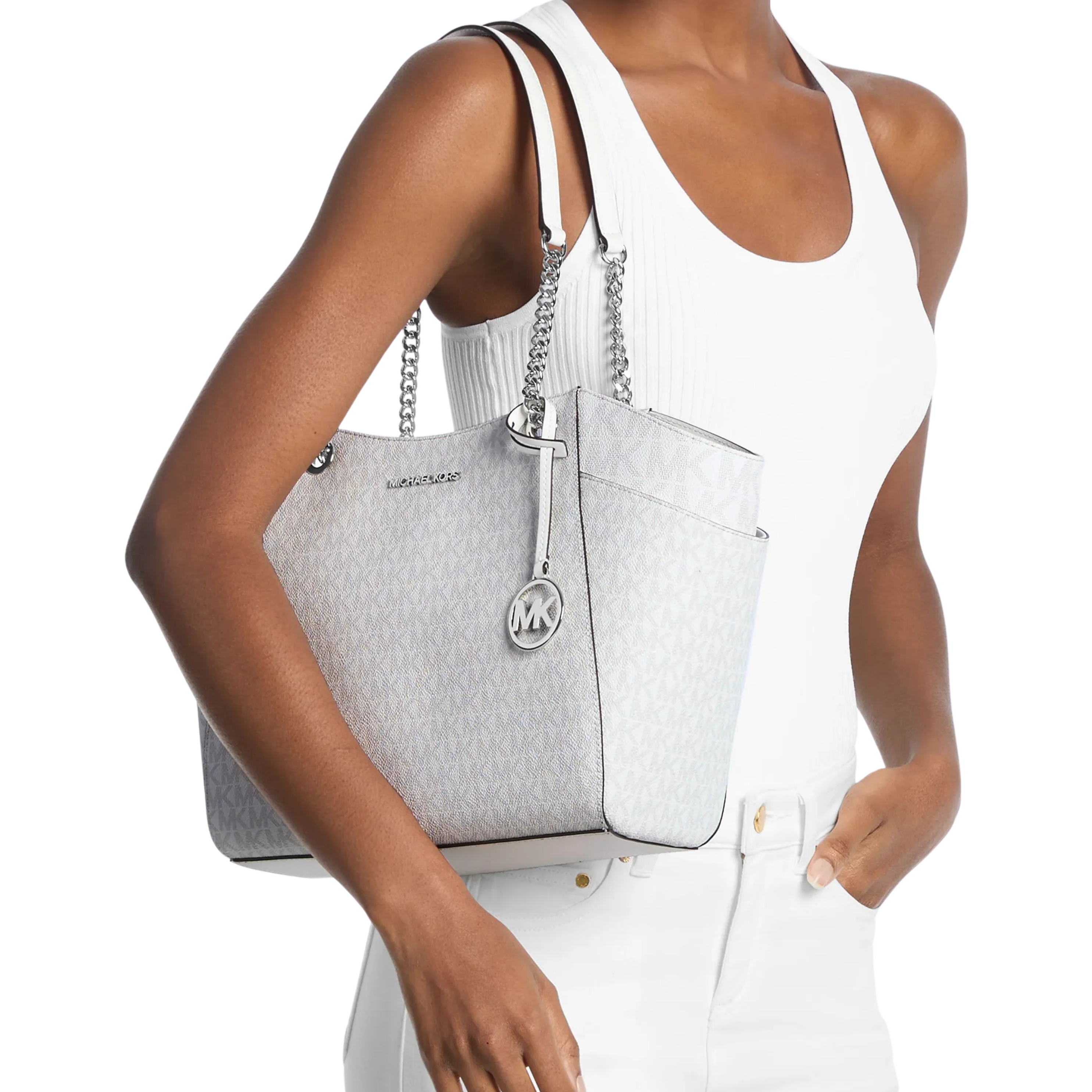 Michael Kors Women Jet Set Large Signature Logo Shoulder Bag - Optic White