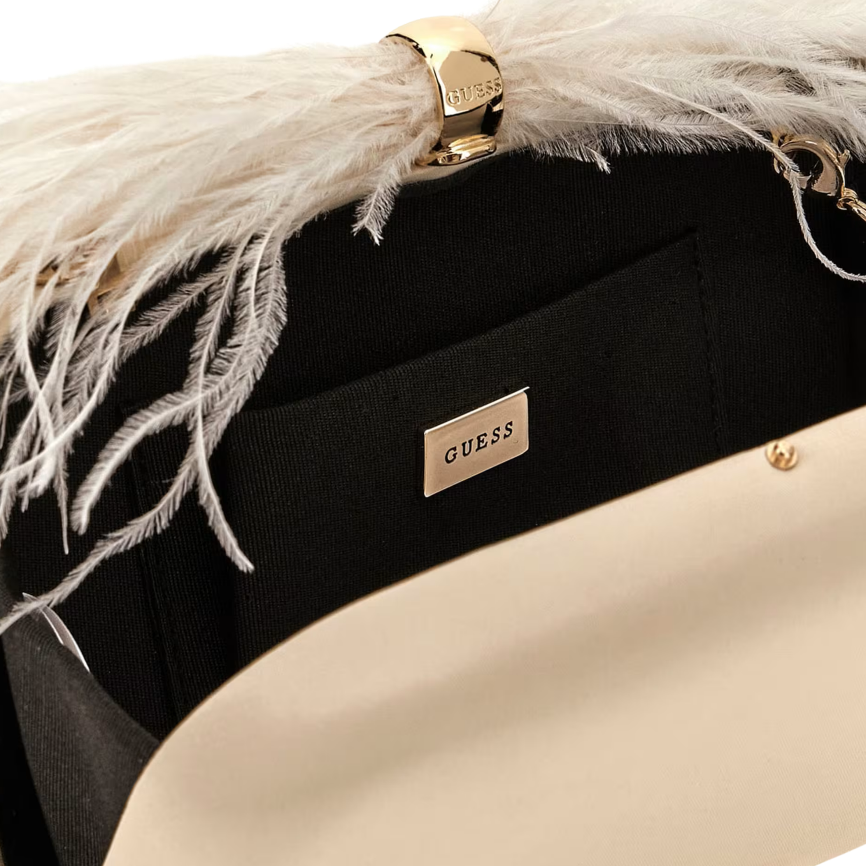 Guess Women Keyah Feather Top Clutch - Ivory
