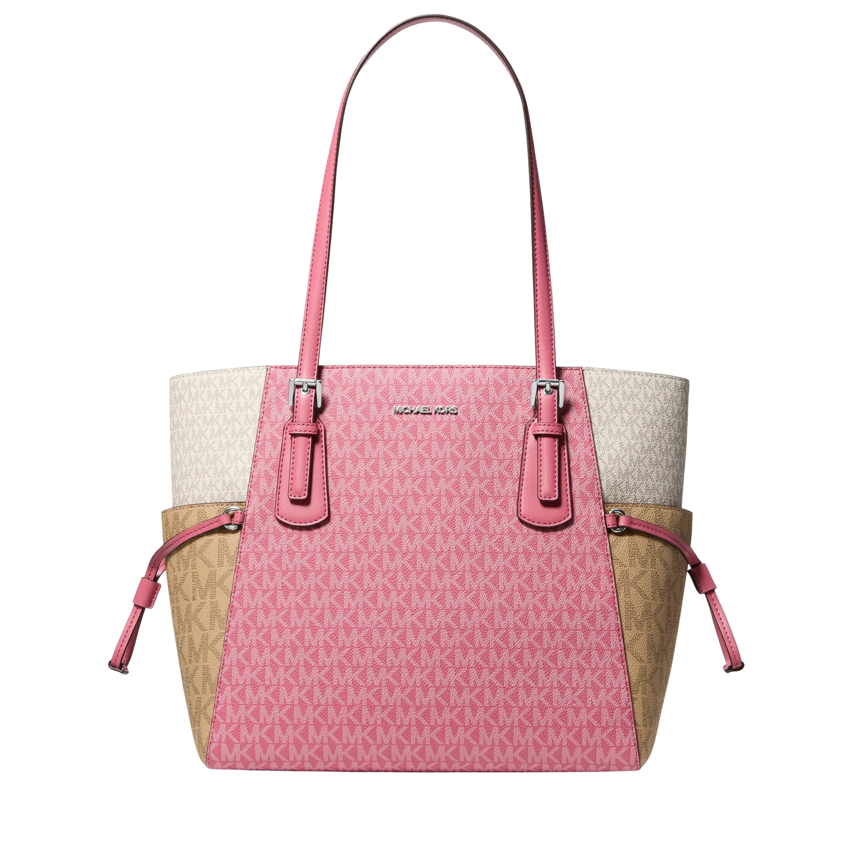 Michael Kors Women Voyager Large Color Block Signature Logo Tote Bag - Rosewood Multi