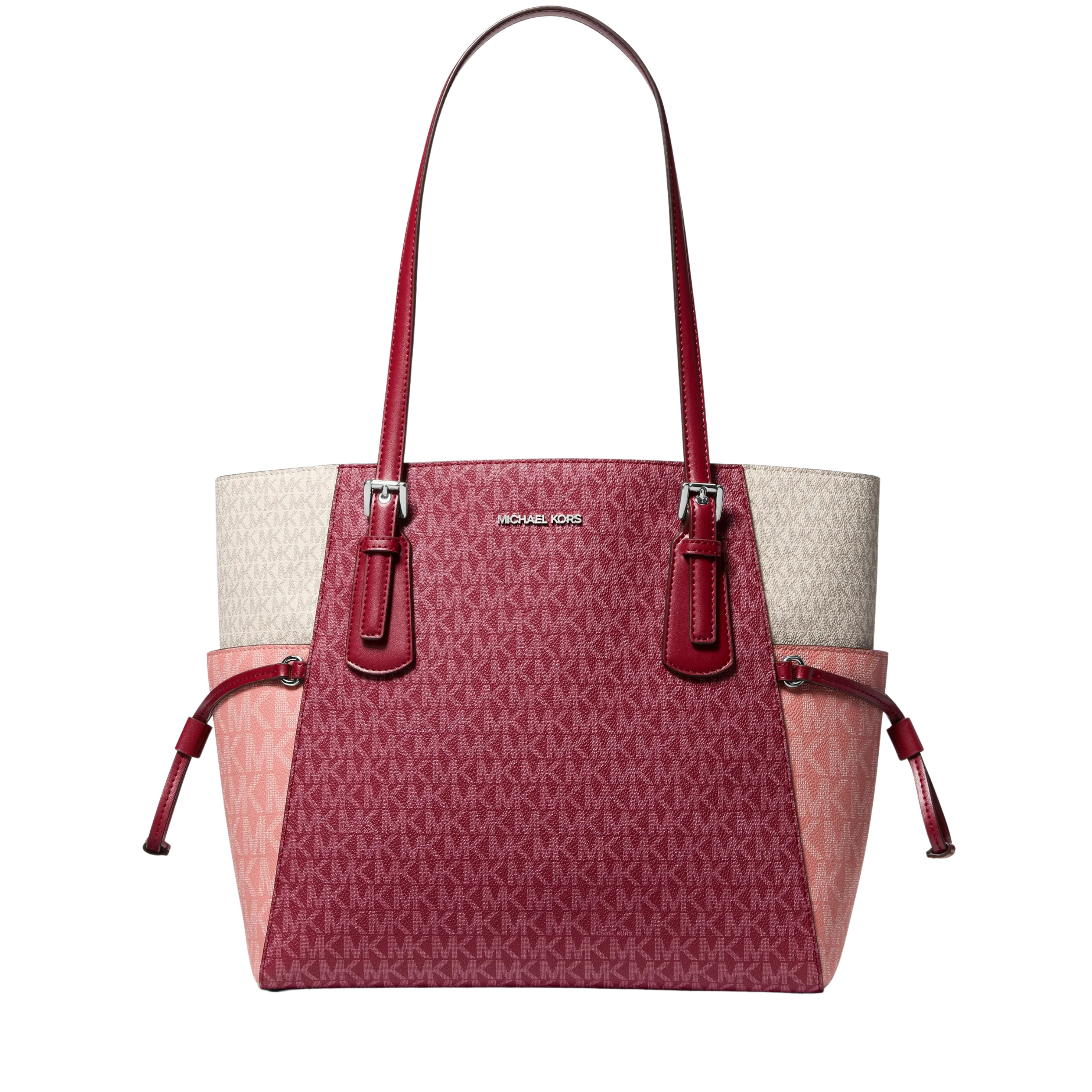 Michael Kors Women Voyager Large Color Block Signature Logo Tote Bag - Maroon