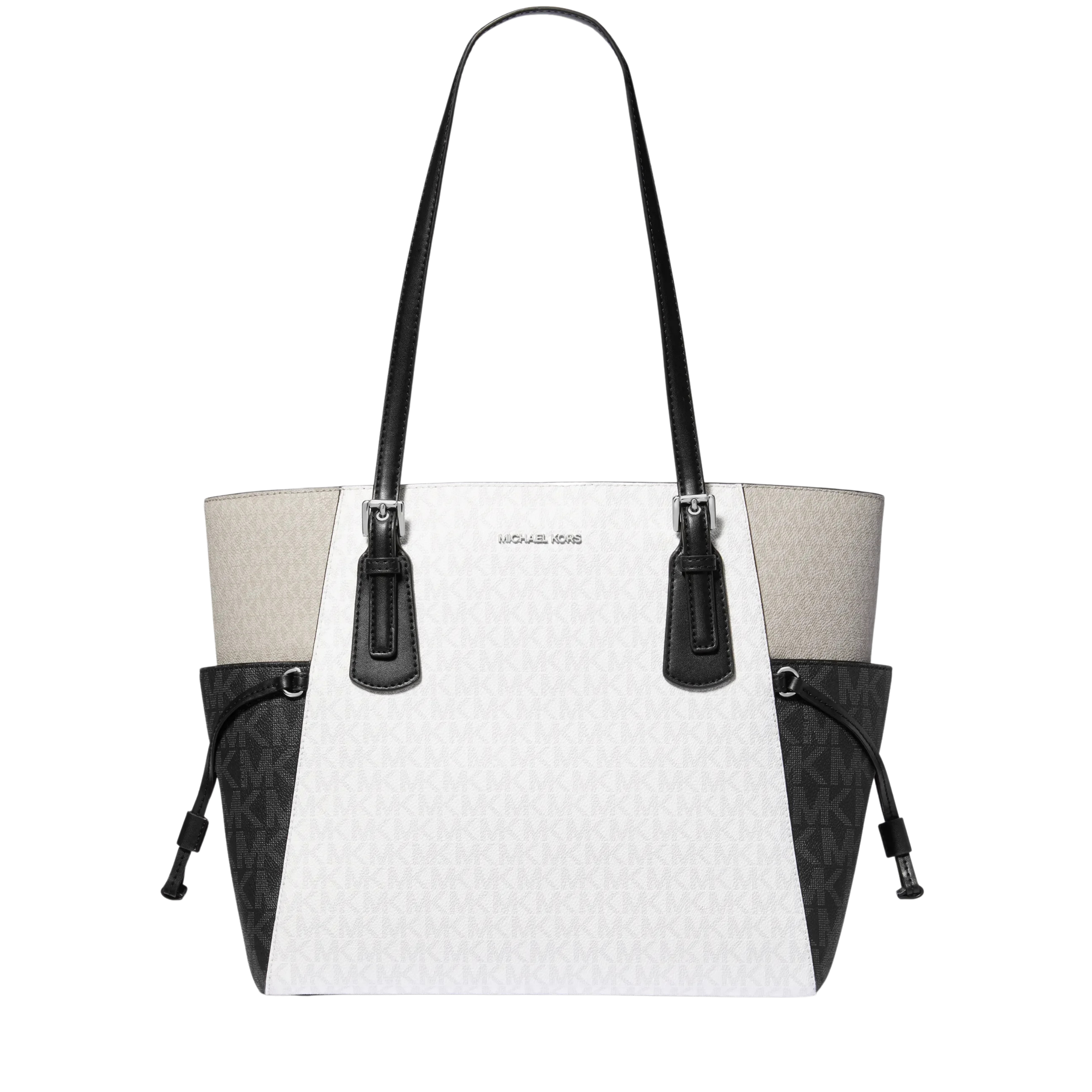 Michael Kors Women Voyager Large Color Block Signature Logo Tote Bag - White Multi