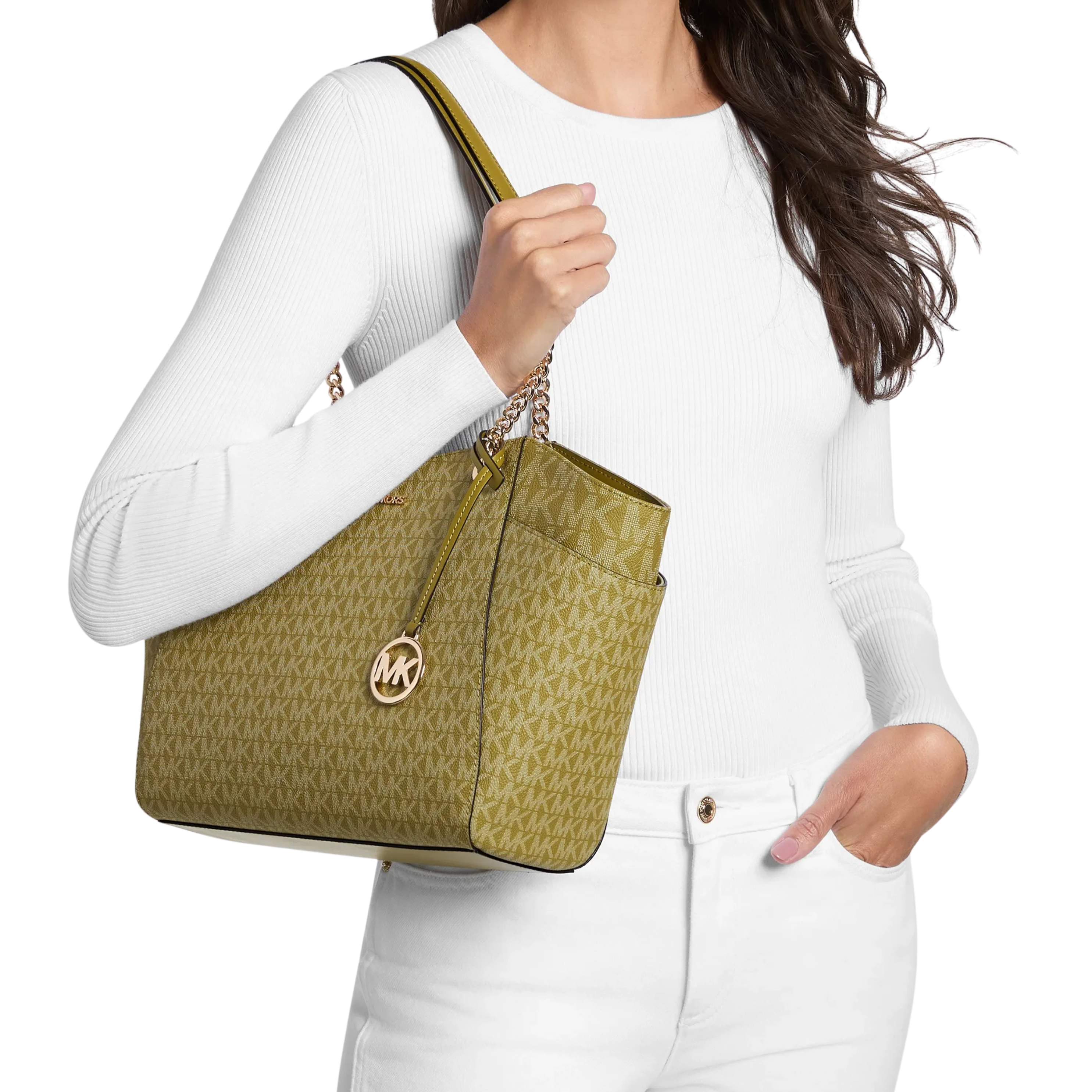 Michael Kors Women Jet Set Large Signature Logo Shoulder Bag - Oregano
