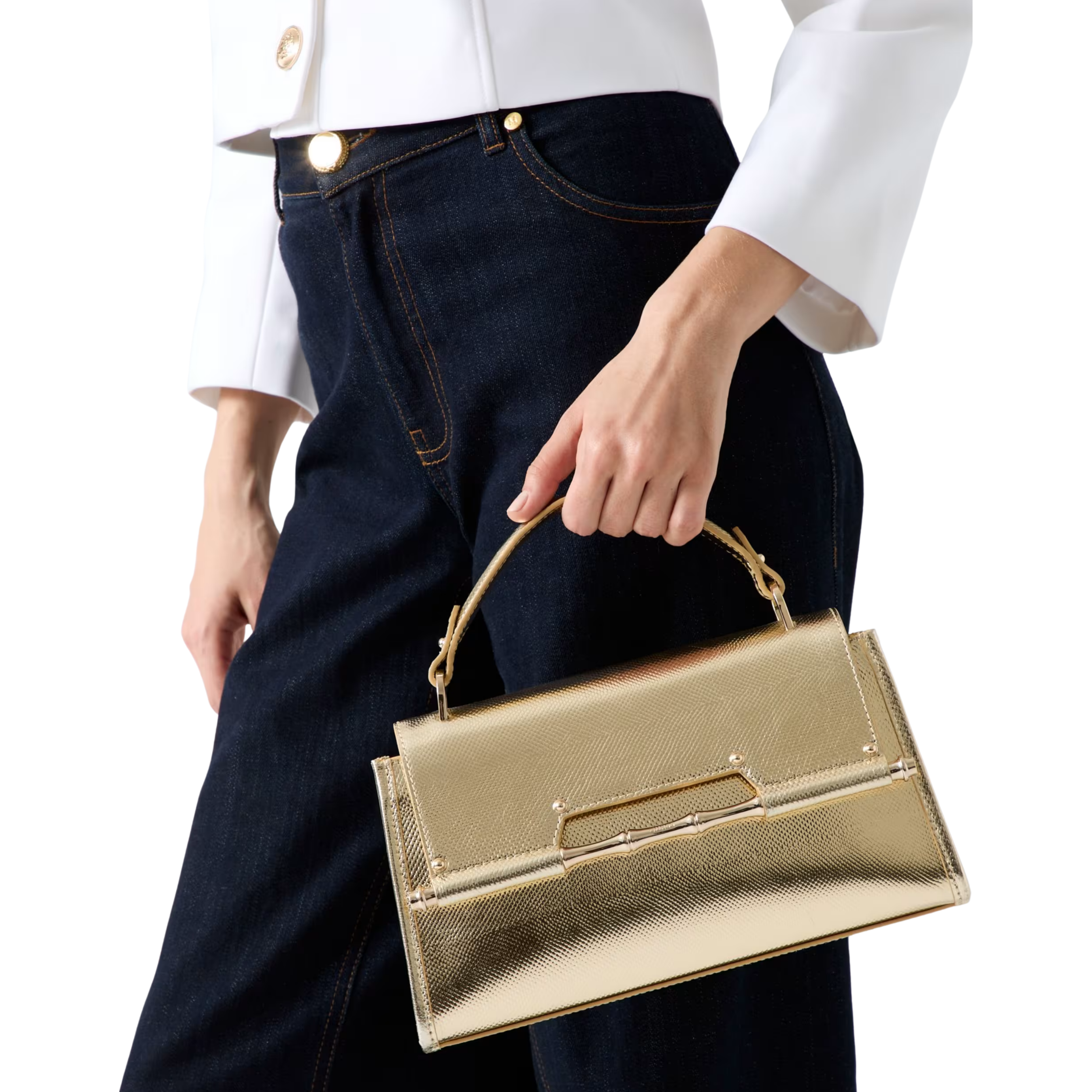 Guess Women Iris Metallic Leather Top Handle Bag - Gold