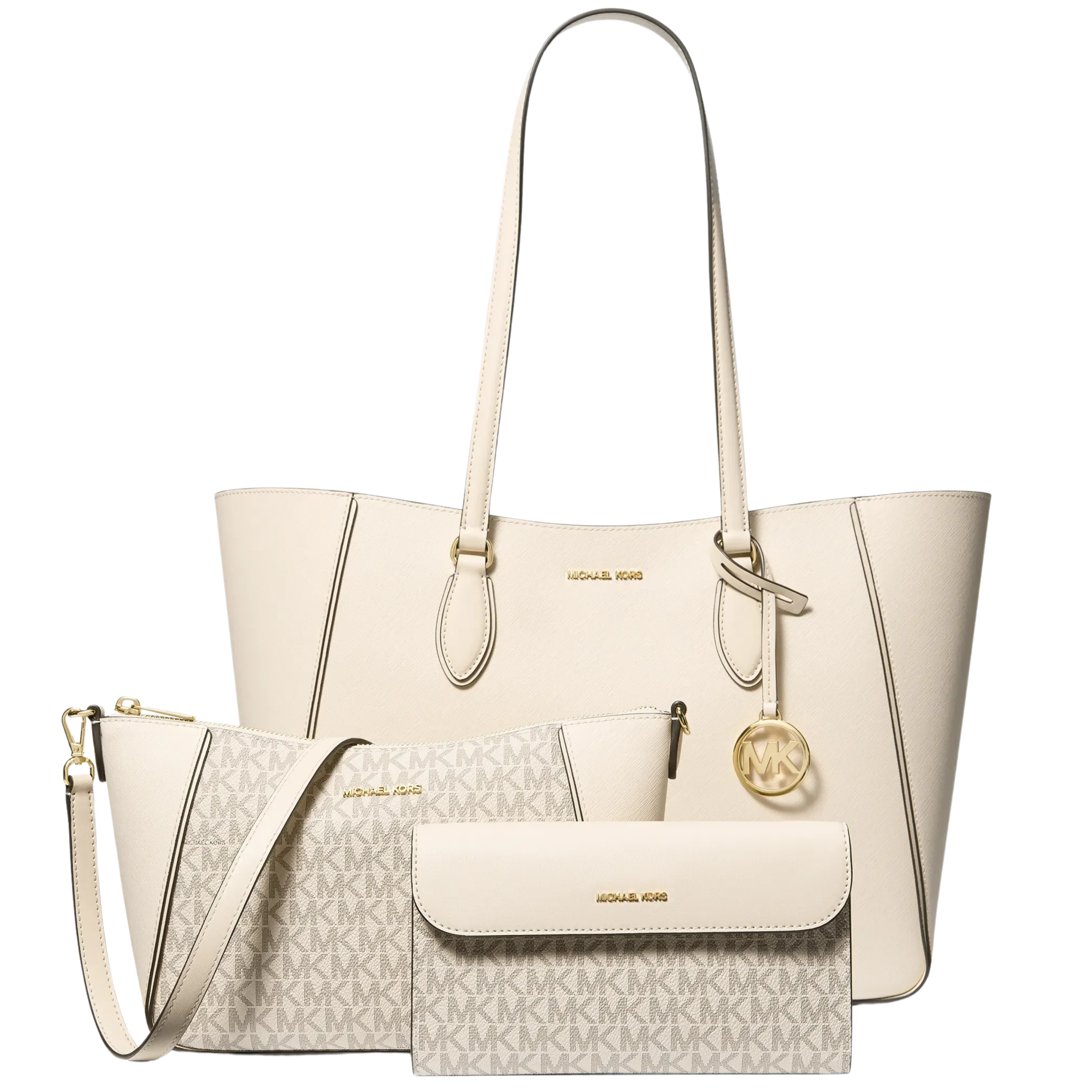 Michael Kors Women Jet Set Travel Large Signature Logo 3 In 1 Tote Bag - Lt Cream