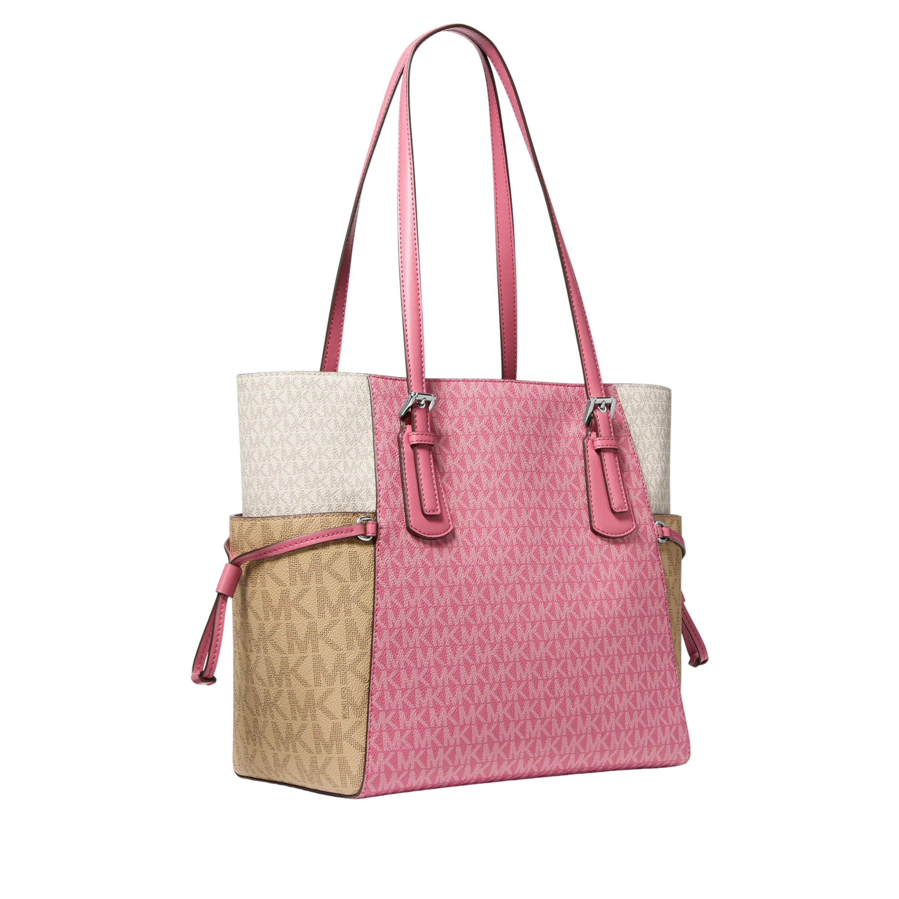 Michael Kors Women Voyager Large Color Block Signature Logo Tote Bag - Rosewood Multi