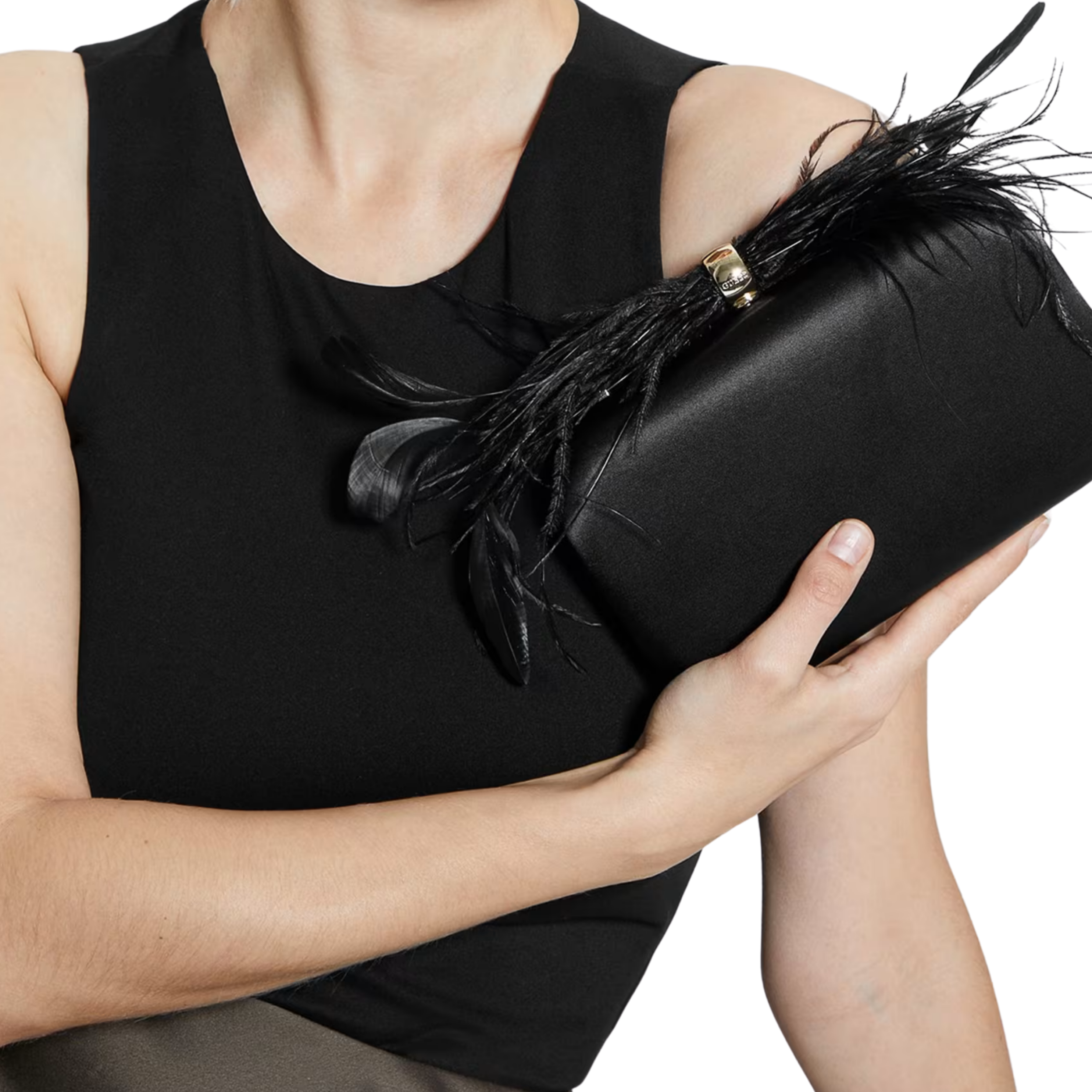 Guess Women Keyah Feather Top Clutch - Black